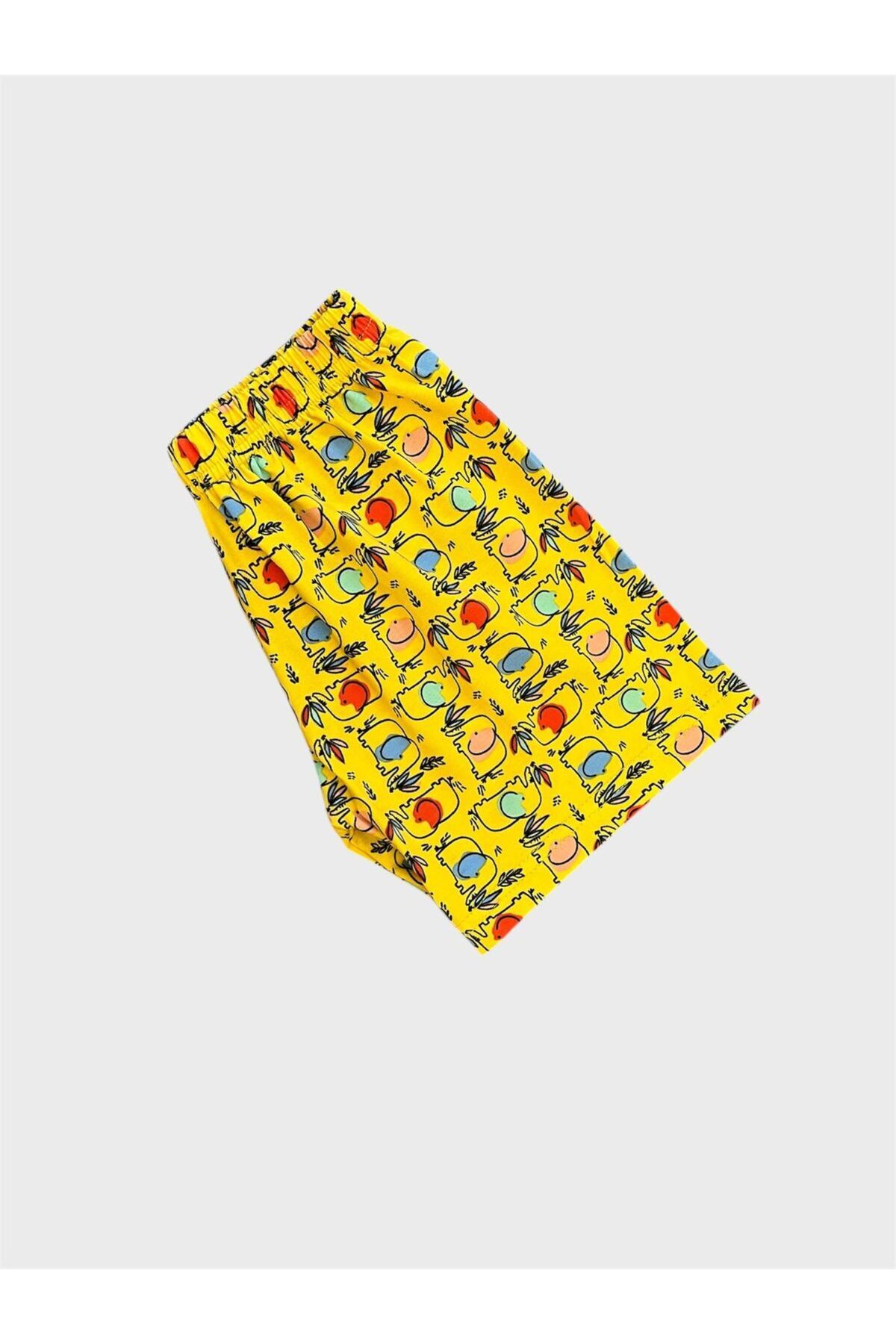 Genel Markalar Erkek Çocuk %100 Pamuklu Sarı Fil Desenli Kısa Kollu Şortlu Yazlık Pijama Takımı fotoğrafı 3 (önizleme)