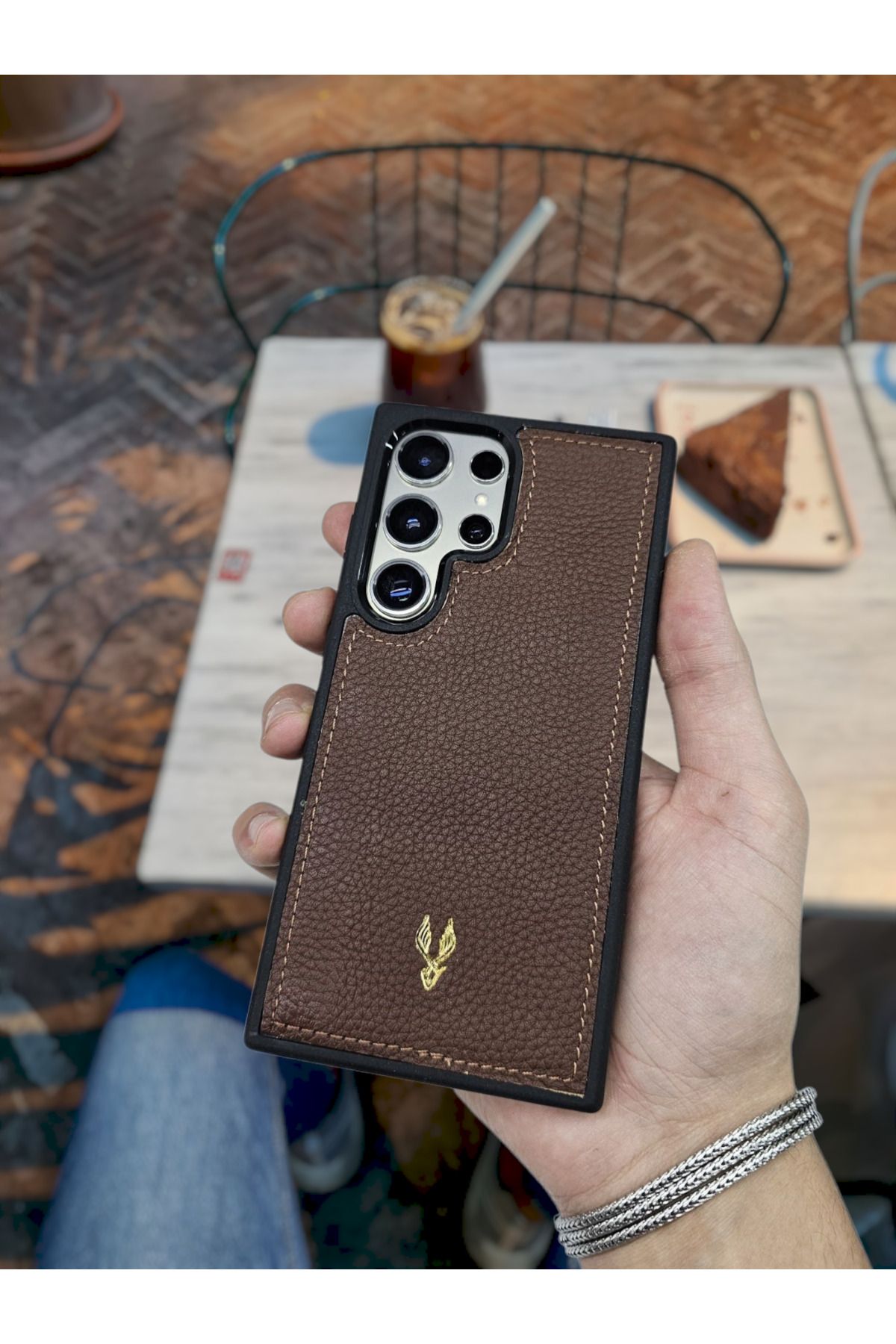 VİSSO Visso Hakiki Deri SAMSUNG GALAXY S25 ULTRA İsme Özel Deri Telefon Kılıfı UNİSEX KAHVE GUTTY