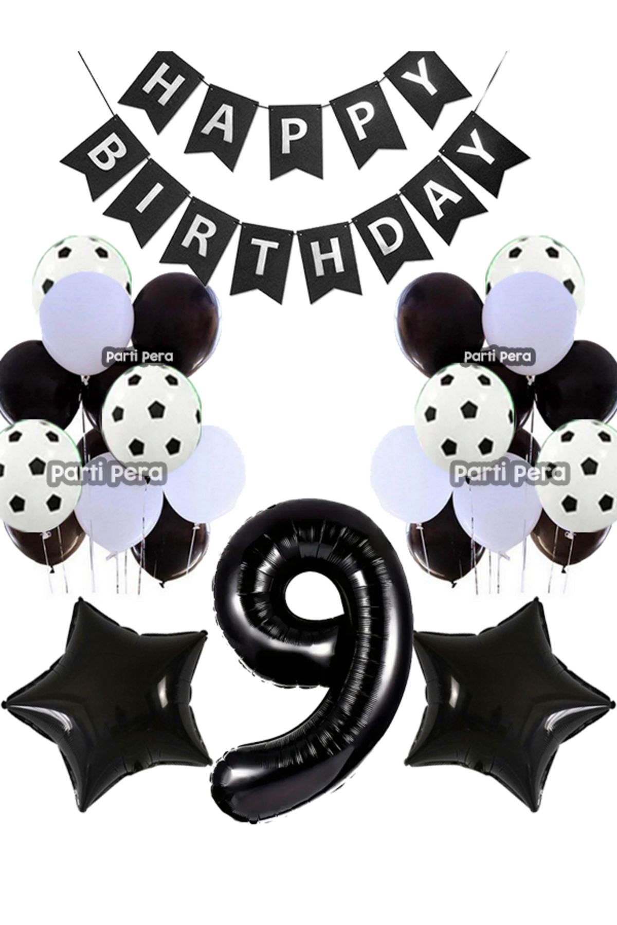 parti pera 8 Yaş Siyah Beyaz Pastel Balon Yıldız Folyo Balon Siyah Rakam Folyo Balon Doğum Günü Balon Seti