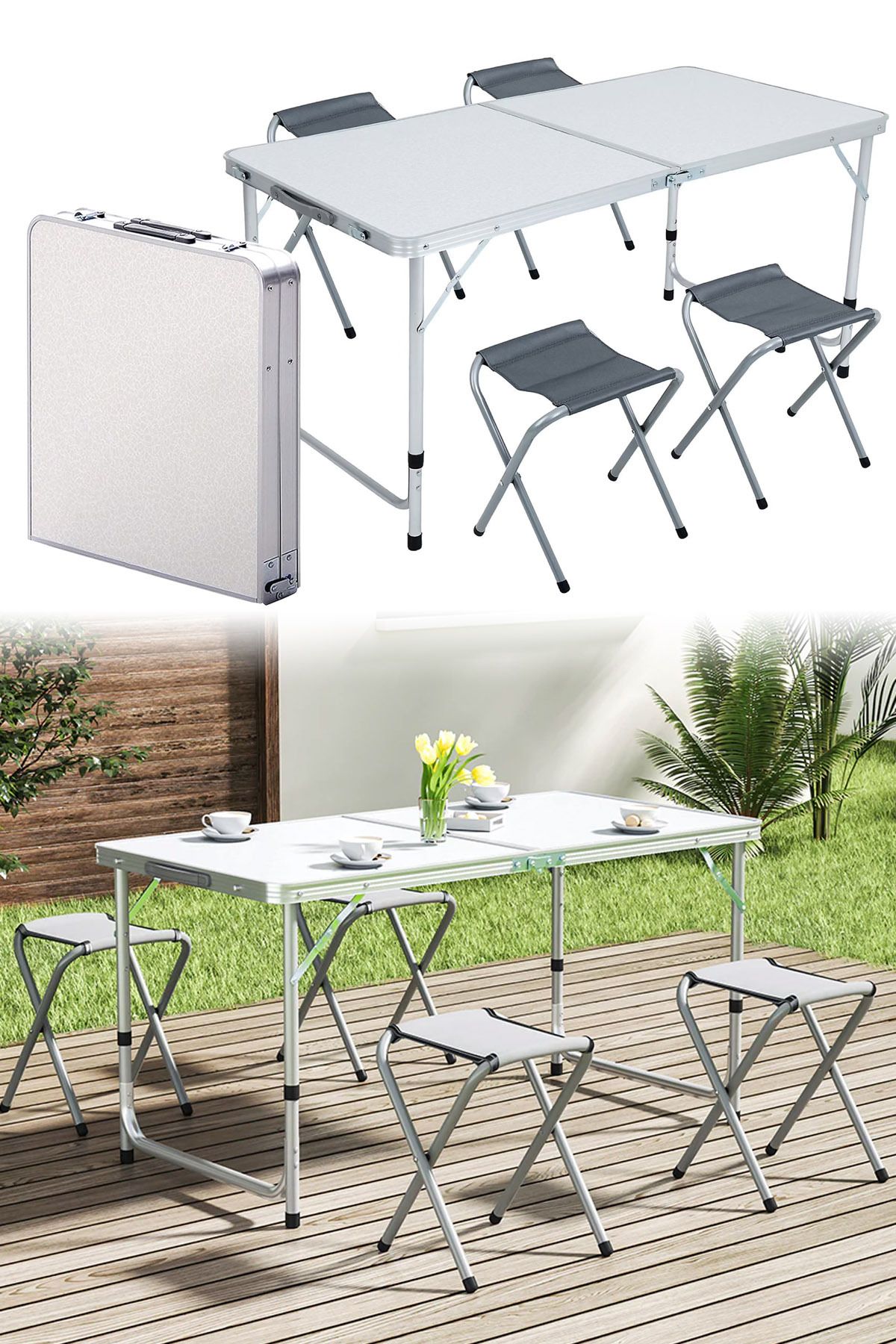 Binbirreyon Katlanır Kamp Masası 4 Tabure Seti Çantalı 60x120cm HA050