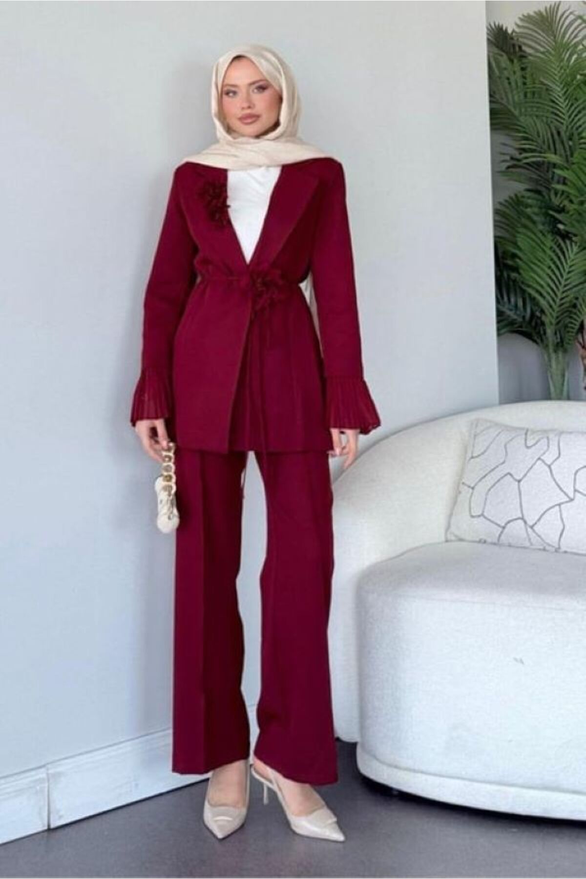 Sezi Moda Giyim İzel Kolu Pilisseli Takım