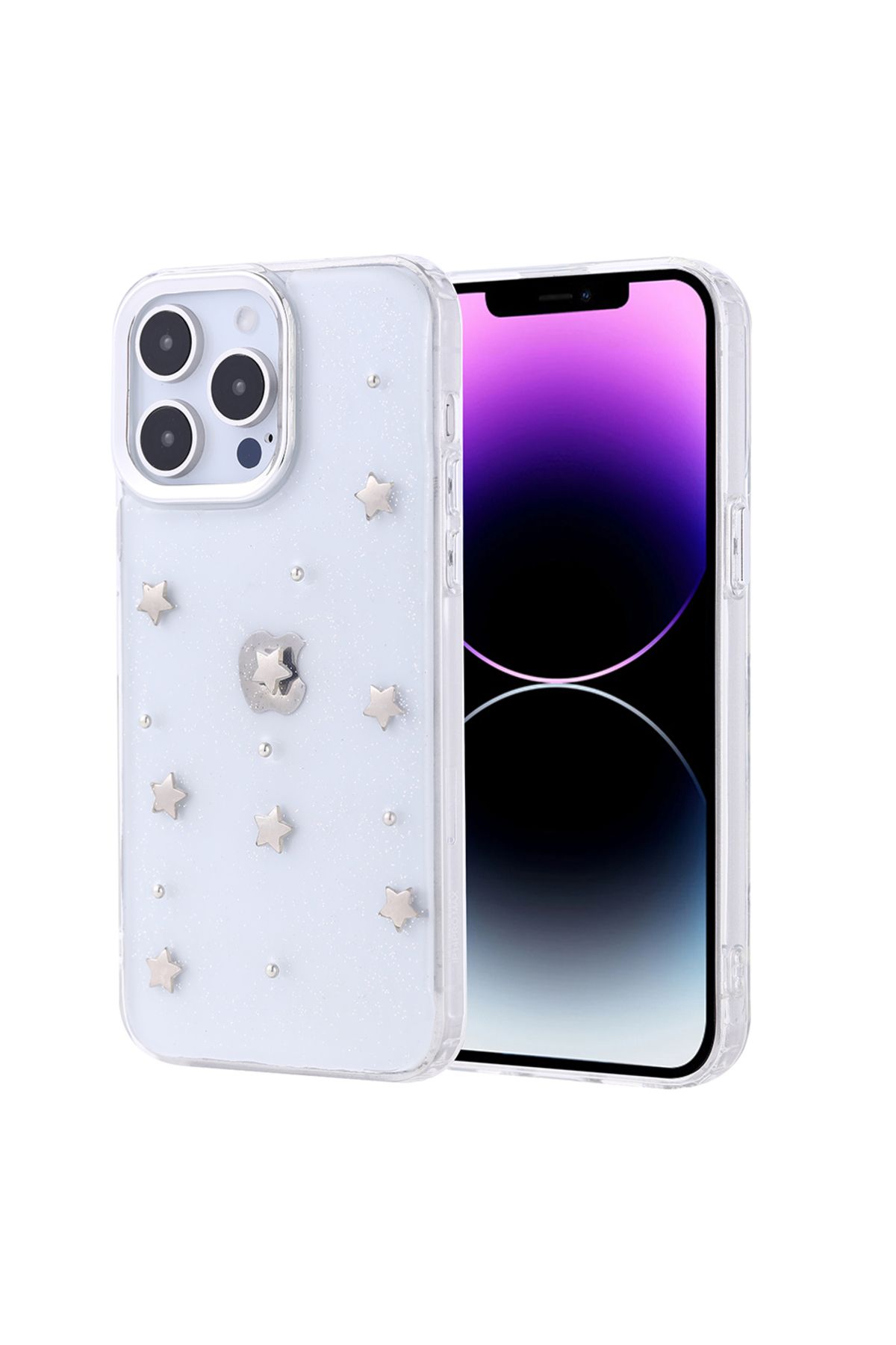 Gpack iPhone 14 Pro Max uyumlu Kılıf Kenarlar Airbagli Simli Şeffaf Kutup Kapak Gümüş
