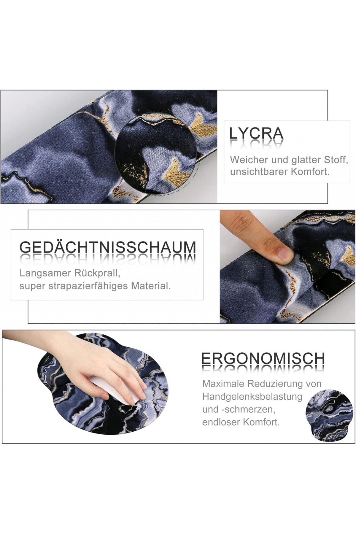 Haocoo-mousepad and wrist rest set, memory foam/PU rubber, gray/black/gold 5