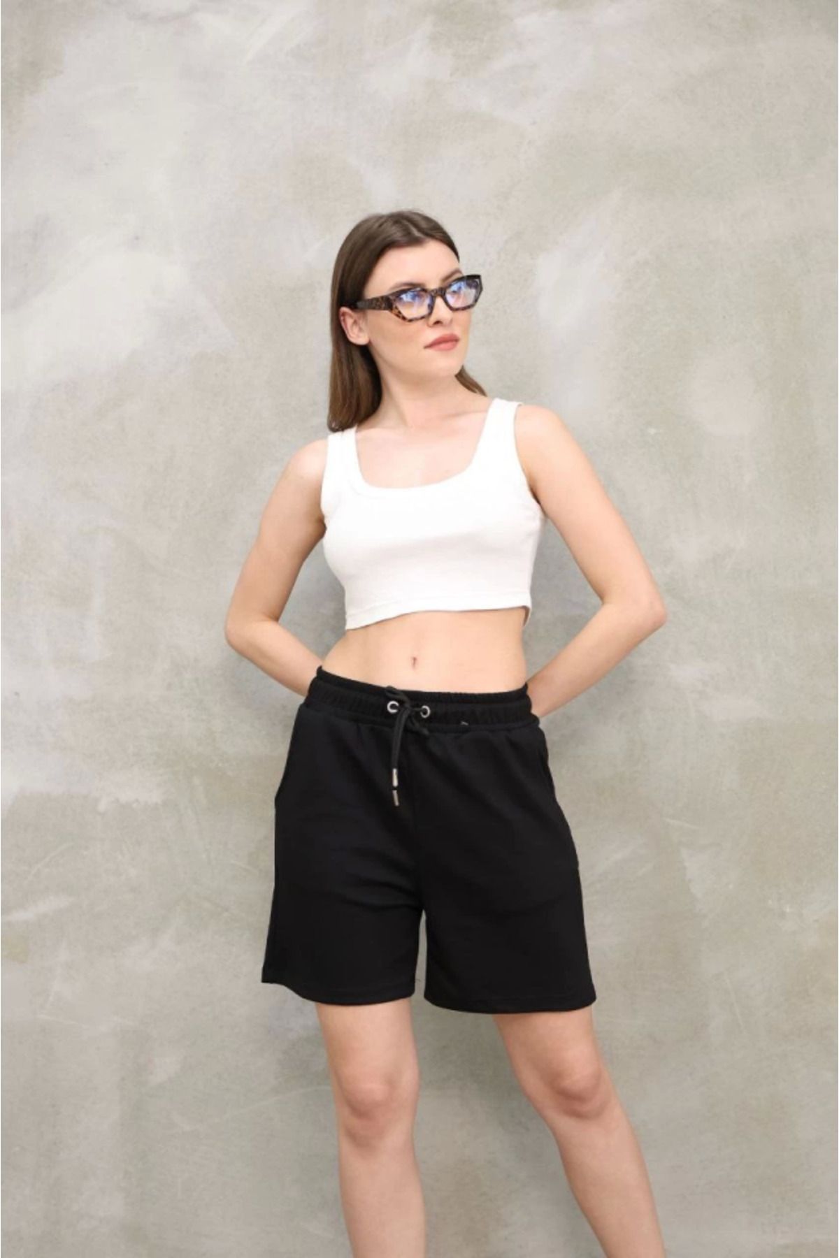 1001moda Osy Modal Yumuşak Dokulu Kumaş Kısa Şort - Siyah