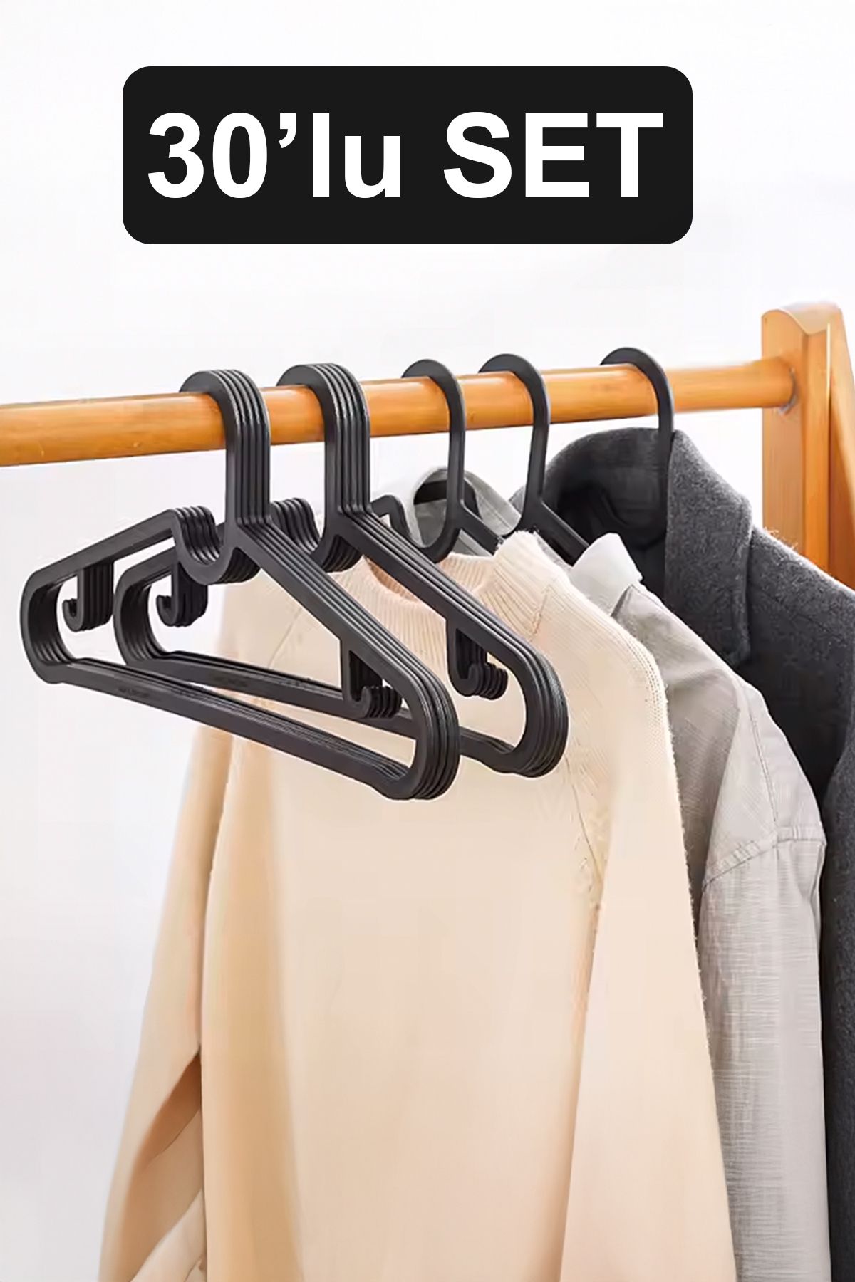 Fesya Home 30 Adet Siyah Plastik Elbise Askısı Kıyafet Askısı Pantolon Askısı Etek Askısı