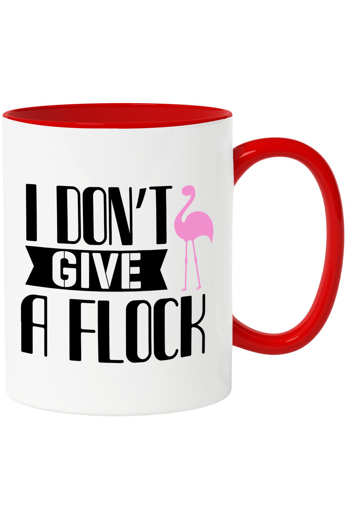 StoryGift Romania-Mug with a flamingo and the text "I don't give a flock" - I don't care with Red Handle, With ,STG. 1
