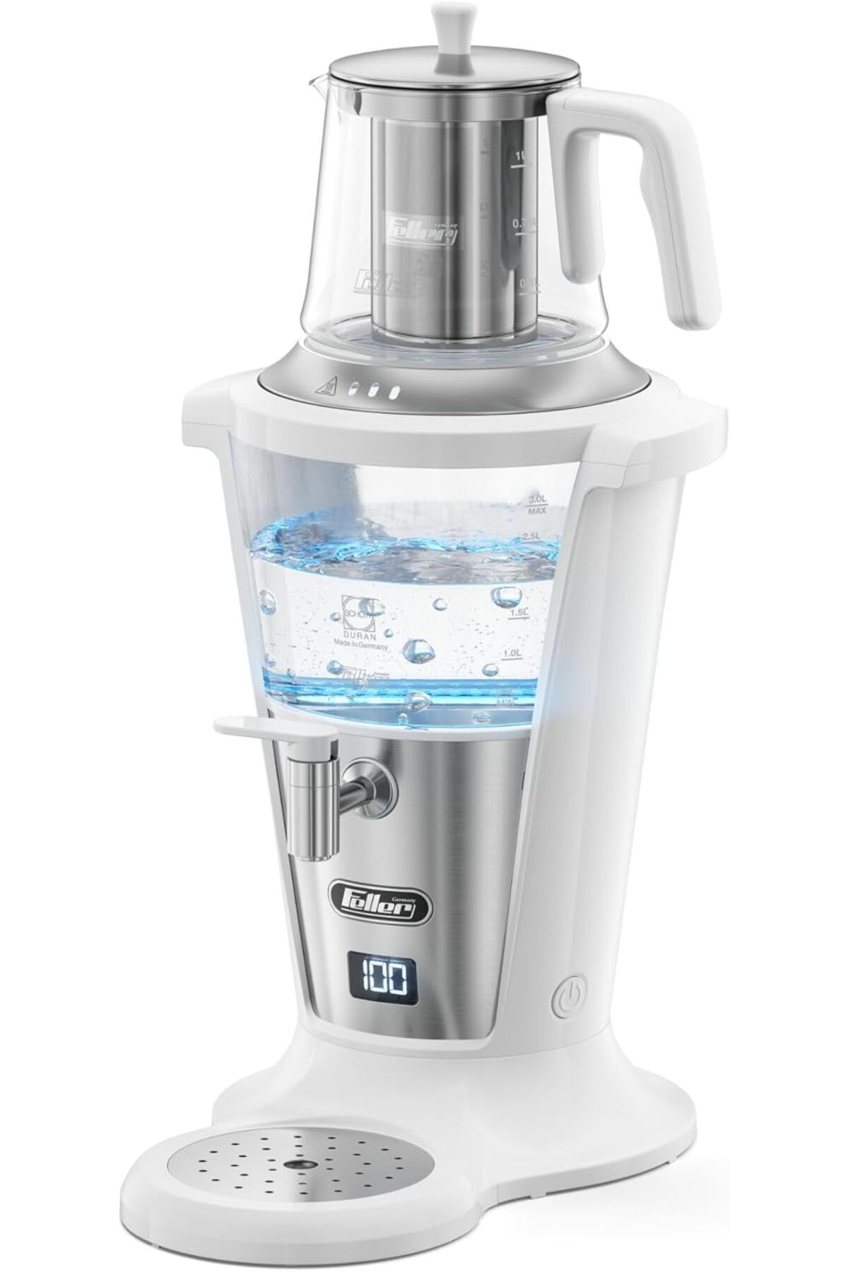 FELLER Elektrikli Cam Semaver Çay Makinesi Schott Cam 1L Çaydanlık 2000W Dijital Ekran BAE Sürümü