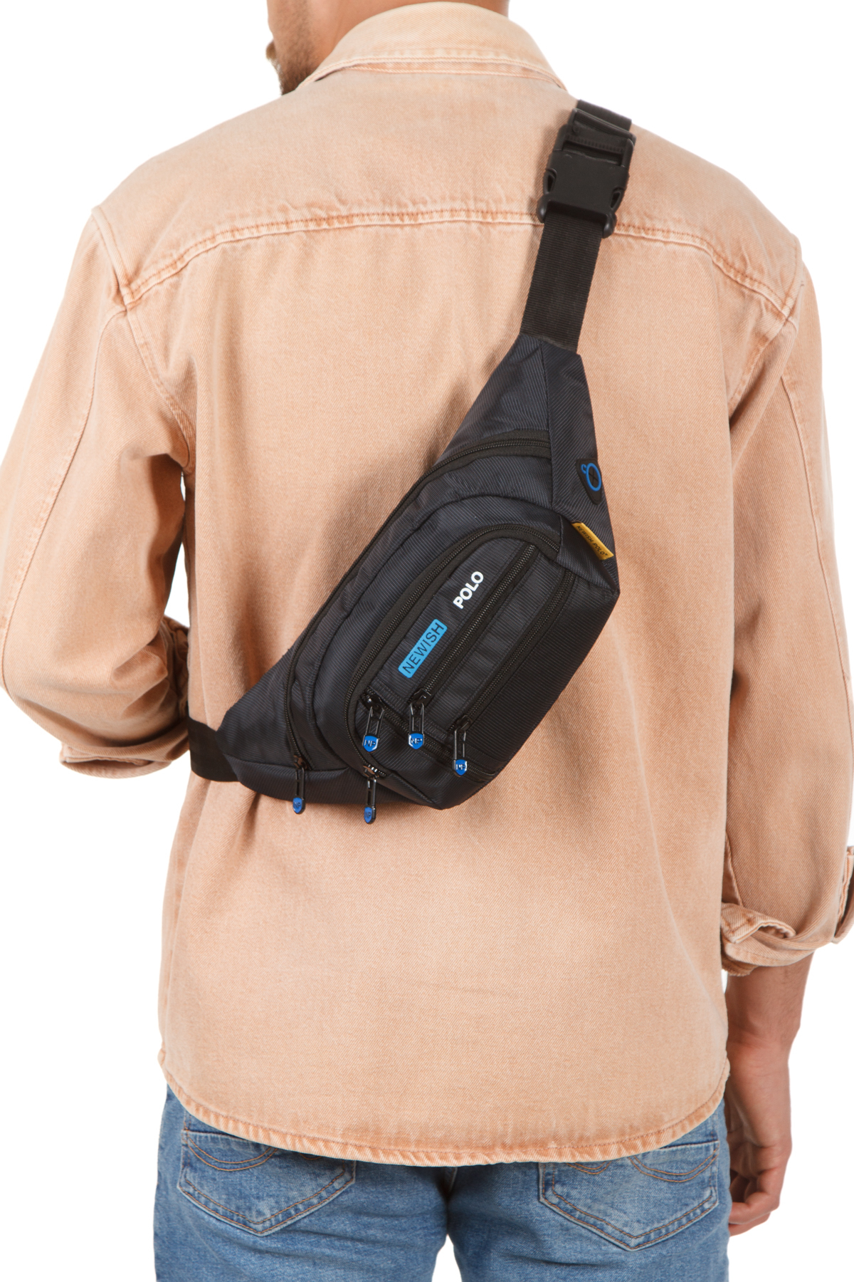 Torz  Erkek Bel Çantası Çapraz Çok Cepli Su Geçirmez Kumaş Göğüs Çapraz Kulaklık Çıkışlı Çanta - Görsel 4