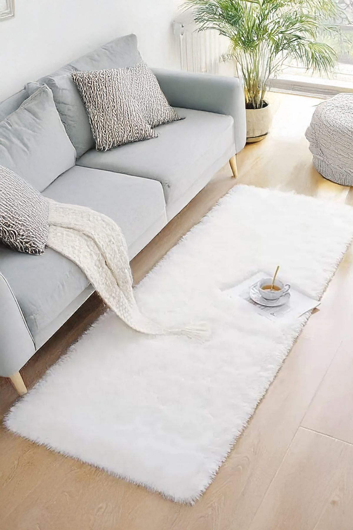 GH Geyikli Home Beyaz Peluş Halı Post Kürk Yumuşak Halı Kaymaz Taban Makinede Yıkanabilir.