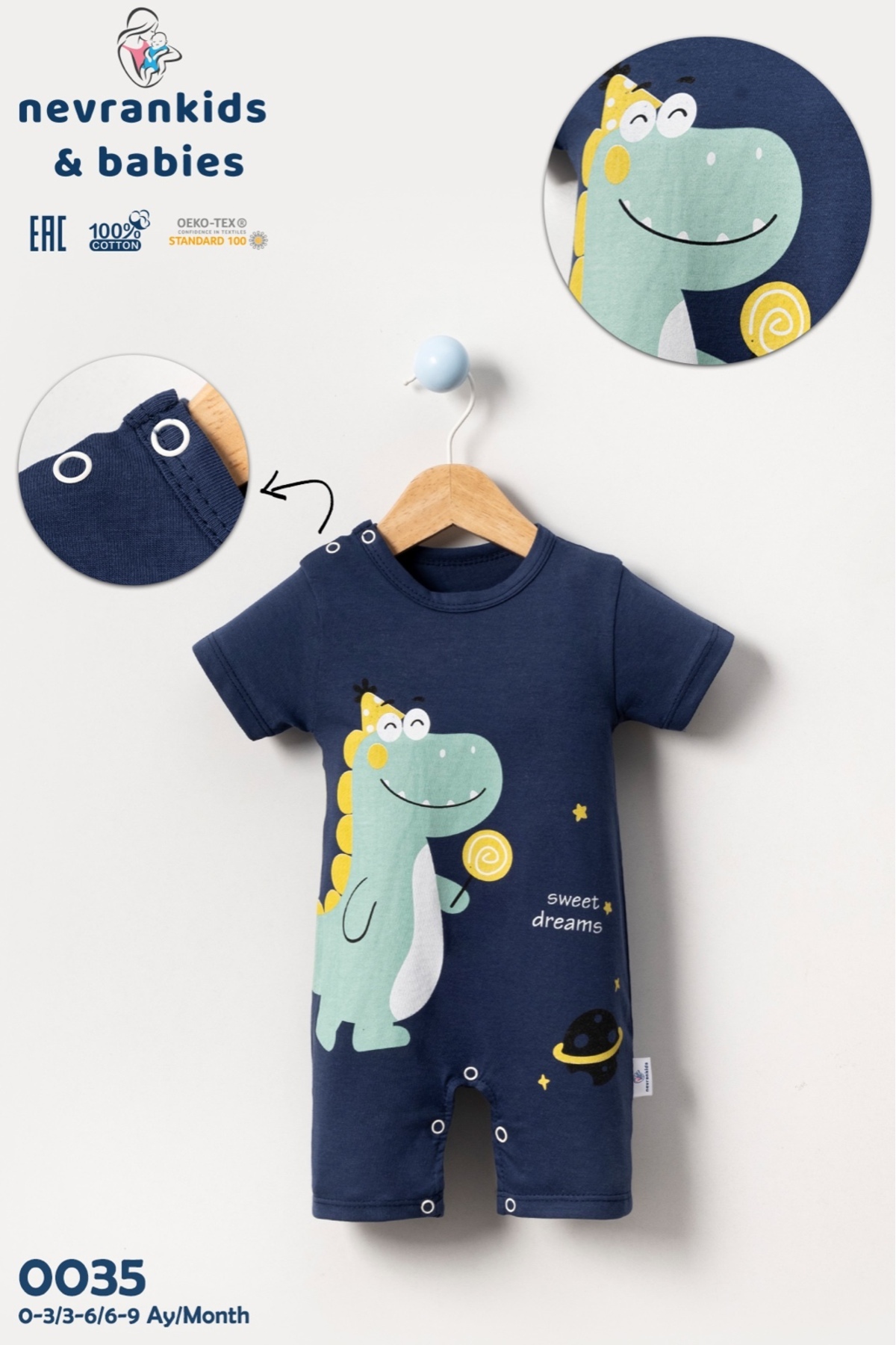 nevrankids Yenidoğan Kız Erkek Pamuk Uni Yumuşak Kısa Kollu Yazlık Tulum fotoğrafı 4 (önizleme)