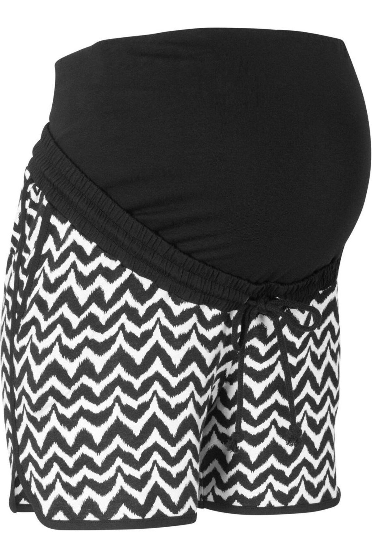 Kübra Tekstil-Zebra Patterned Plus Size Maternity Shorts - Matching 5