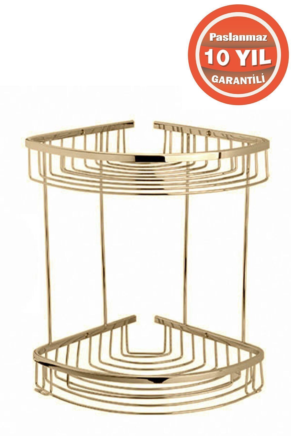 ÇELİK BANYO Paslanmaz Pirinç Destina 2'li 19x19 Cm Şampuanlık Banyo Rafı Altın Gold