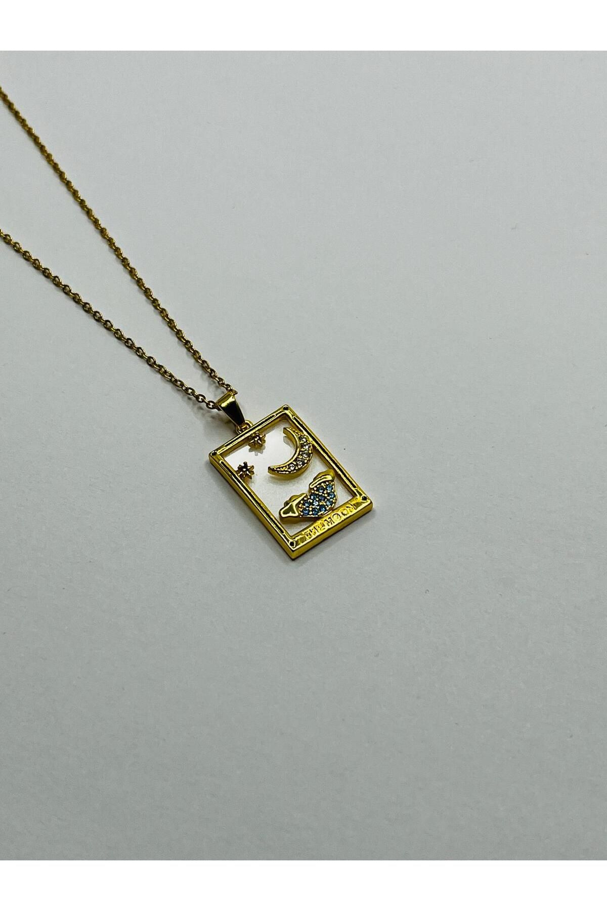 ASİN ACCESSORİES Taşlı Tarot Kolye - Çelik Kolye