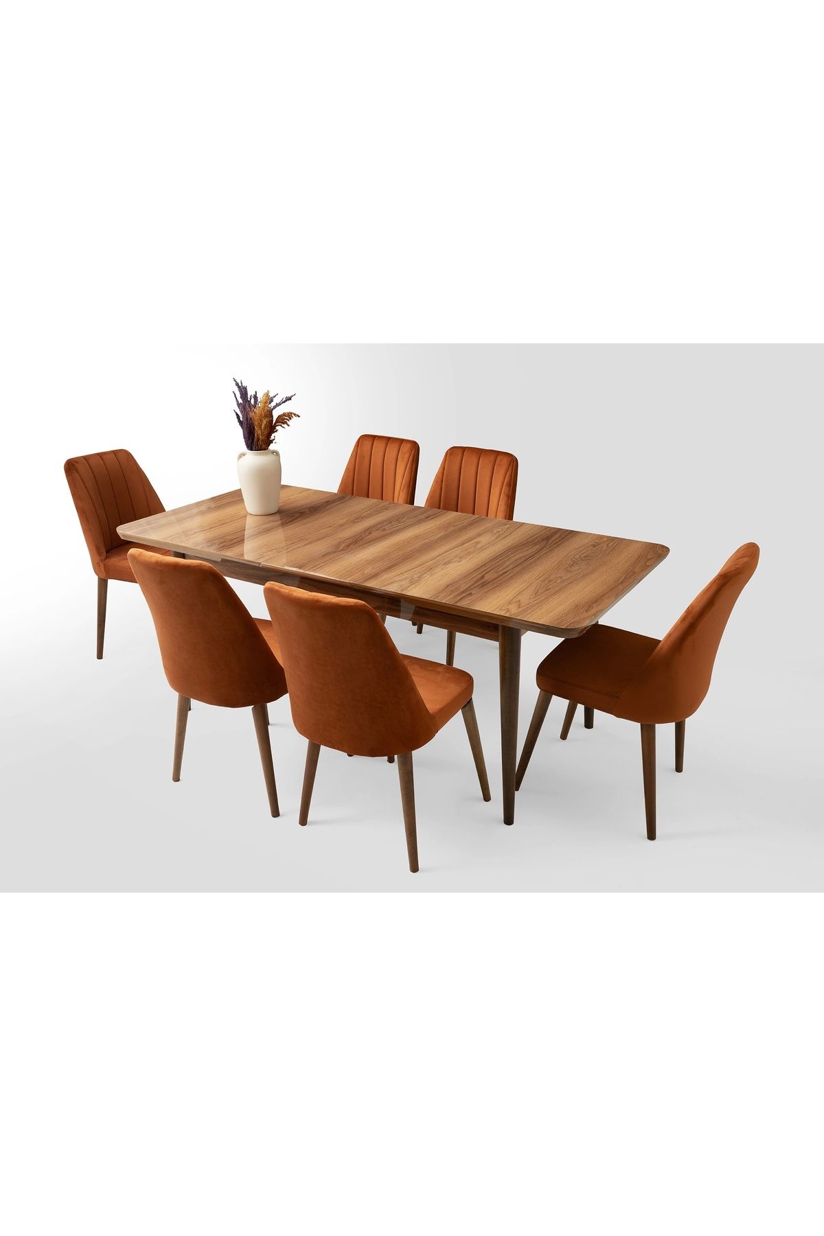 Evistro Kelebek Hazar Ahşap Salon Yemek Masa Sandalye Takımı 6 Sandalyeli Ortadan Açılır Büyüyen 90x160cm Ce