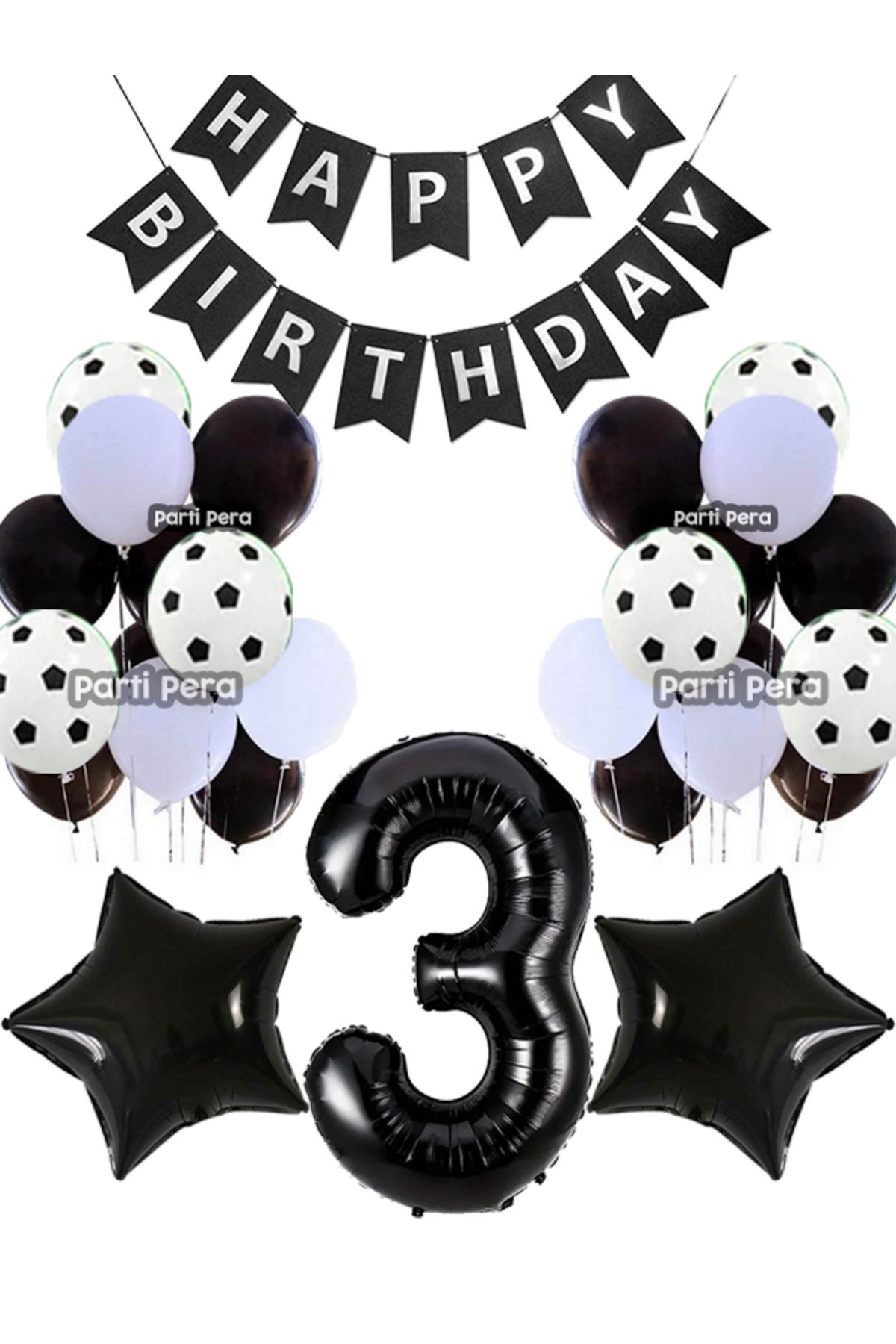 parti pera Futbol Konsept Siyah Beyaz Pastel Balon Yıldız Folyo Balon Siyah Rakam Folyo Balon Doğum Günü Balon