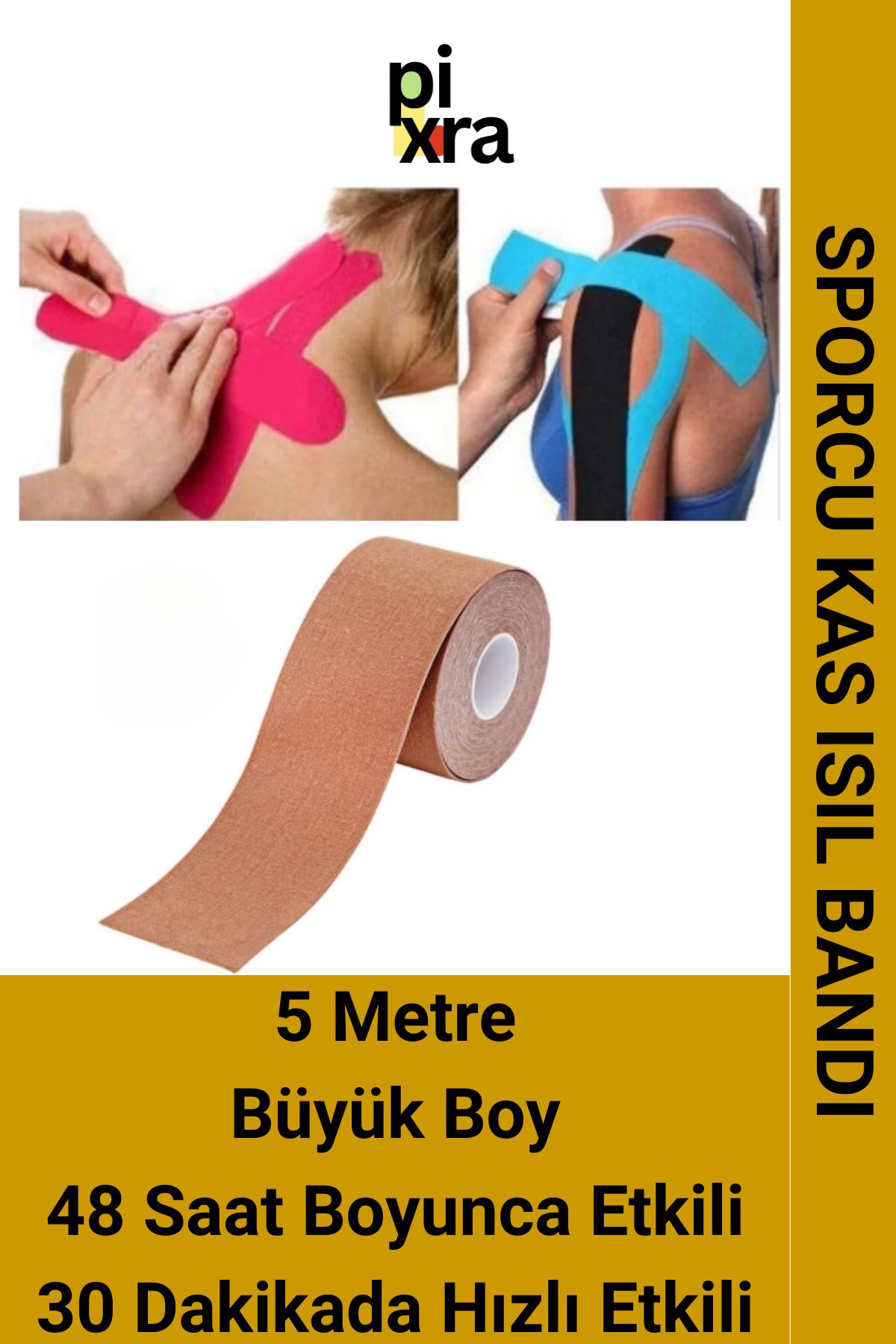 Pixra Hızlı Etkili Kas ve Eklem İçin Isı Bandı – Bel, Boyun, Sırt, Omuz, Kalça, Bacak, Kol 5cm x 5m