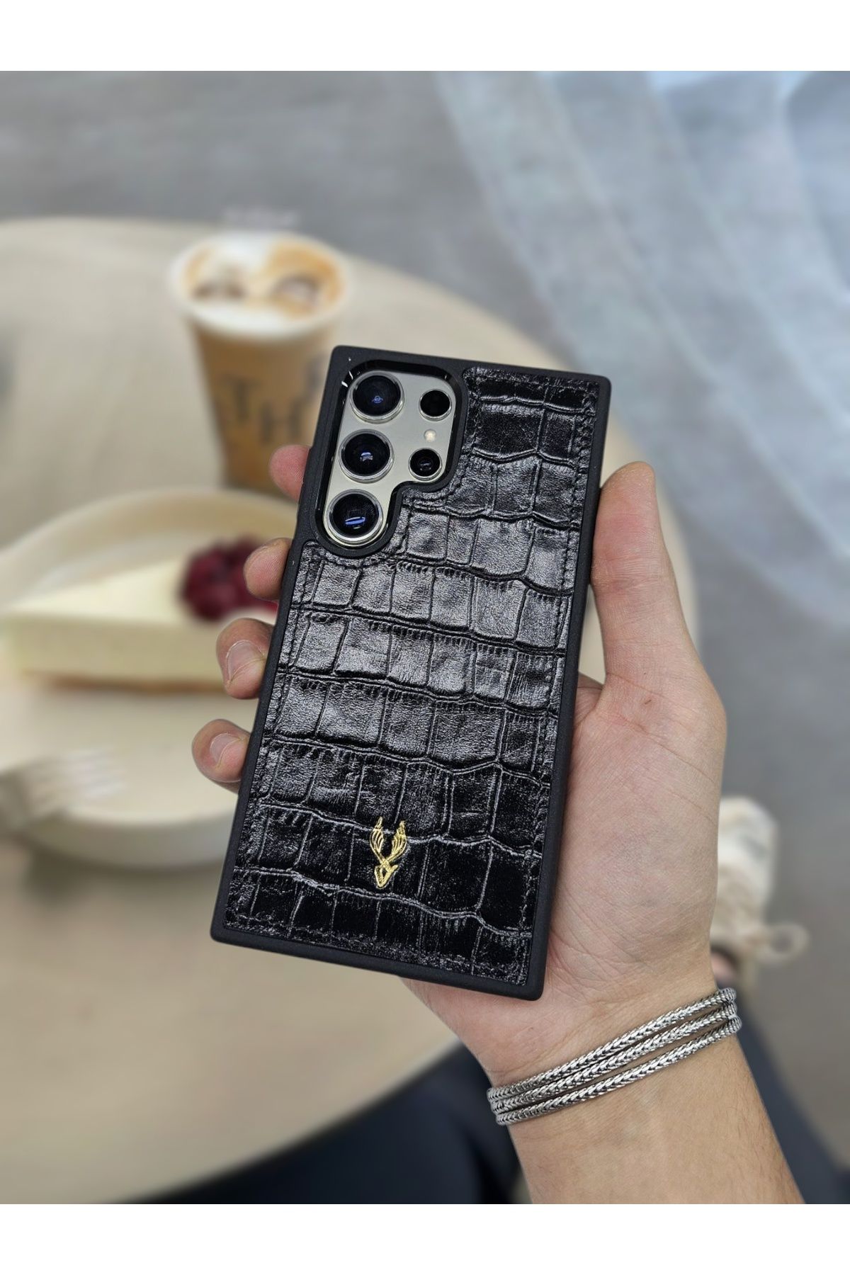 VİSSO Visso Hakiki Deri SAMSUNG GALAXY S23 ULTRA İsme Özel Deri Telefon Kılıfı UNİSEX SİYAH CROCO