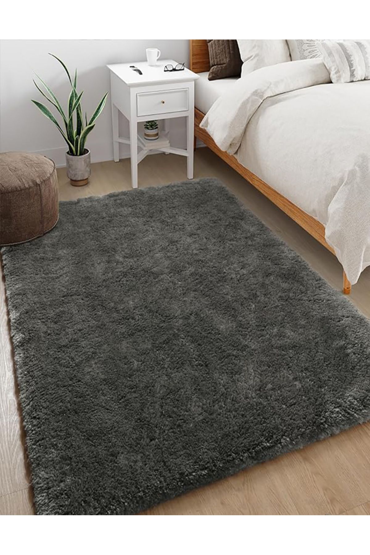 GH Geyikli Home Antrasit Peluş Halı Post Kürk Yumuşak Halı Kaymaz Taban Makinede Yıkanabilir.