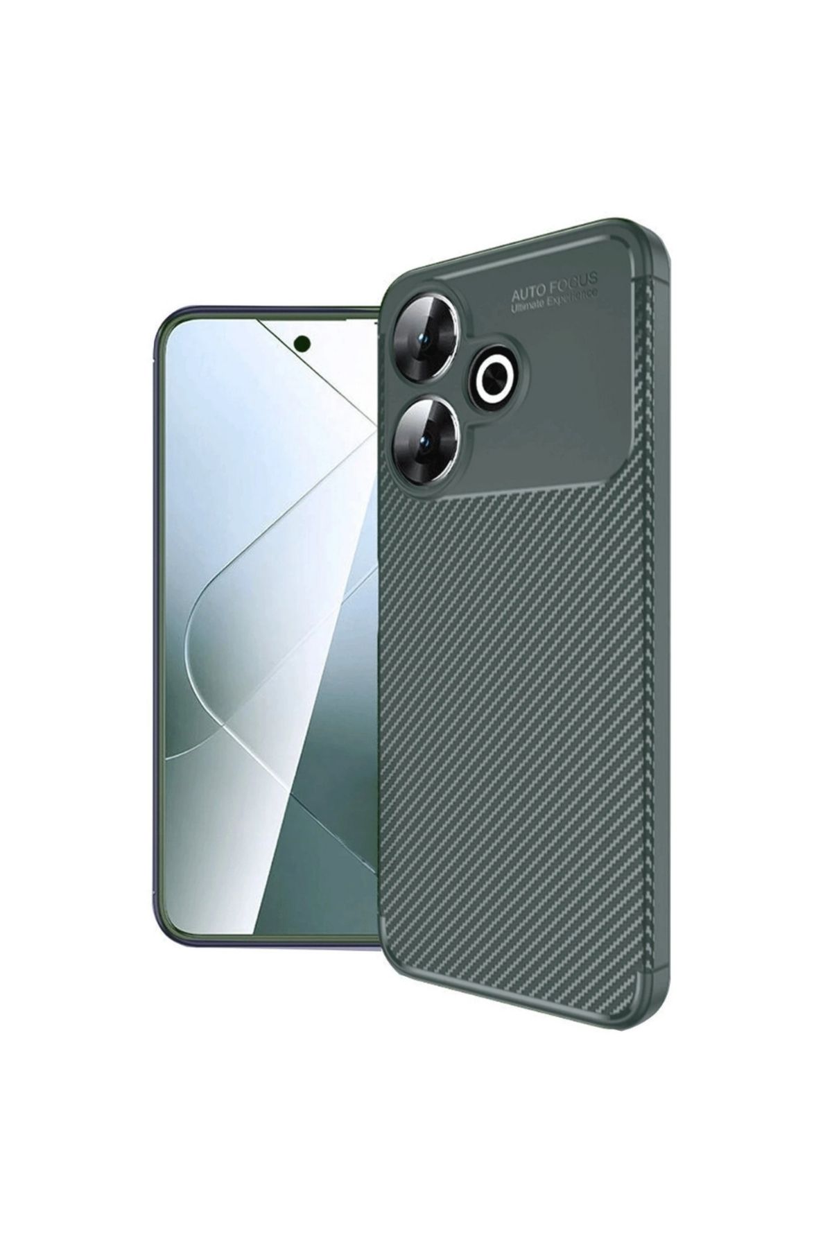 Gpack Xiaomi Redmi 13 4G uyumlu Kılıf Negro Karbon Görünümlü Silikon Koyu Yeşil