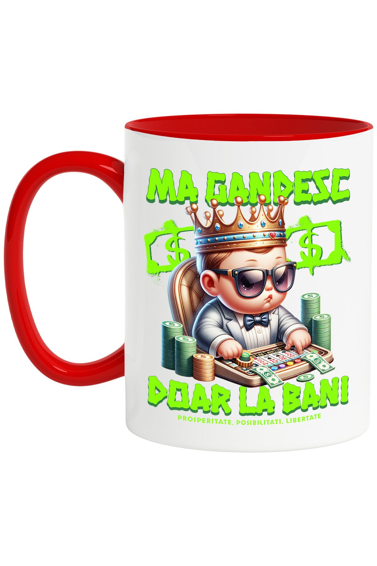 StoryGift Romania Cana Copil Rege In Costum La Cazino - Ma Gandesc Doar La Bani, 330ml, Ceramic Cu, Cu ,stg - One Size