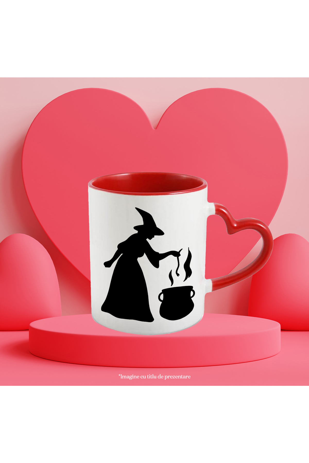 StoryGift Romania-Mug with a witch brewing something in a cauldron with a Red Heart Handle, With Handle I, STG 3