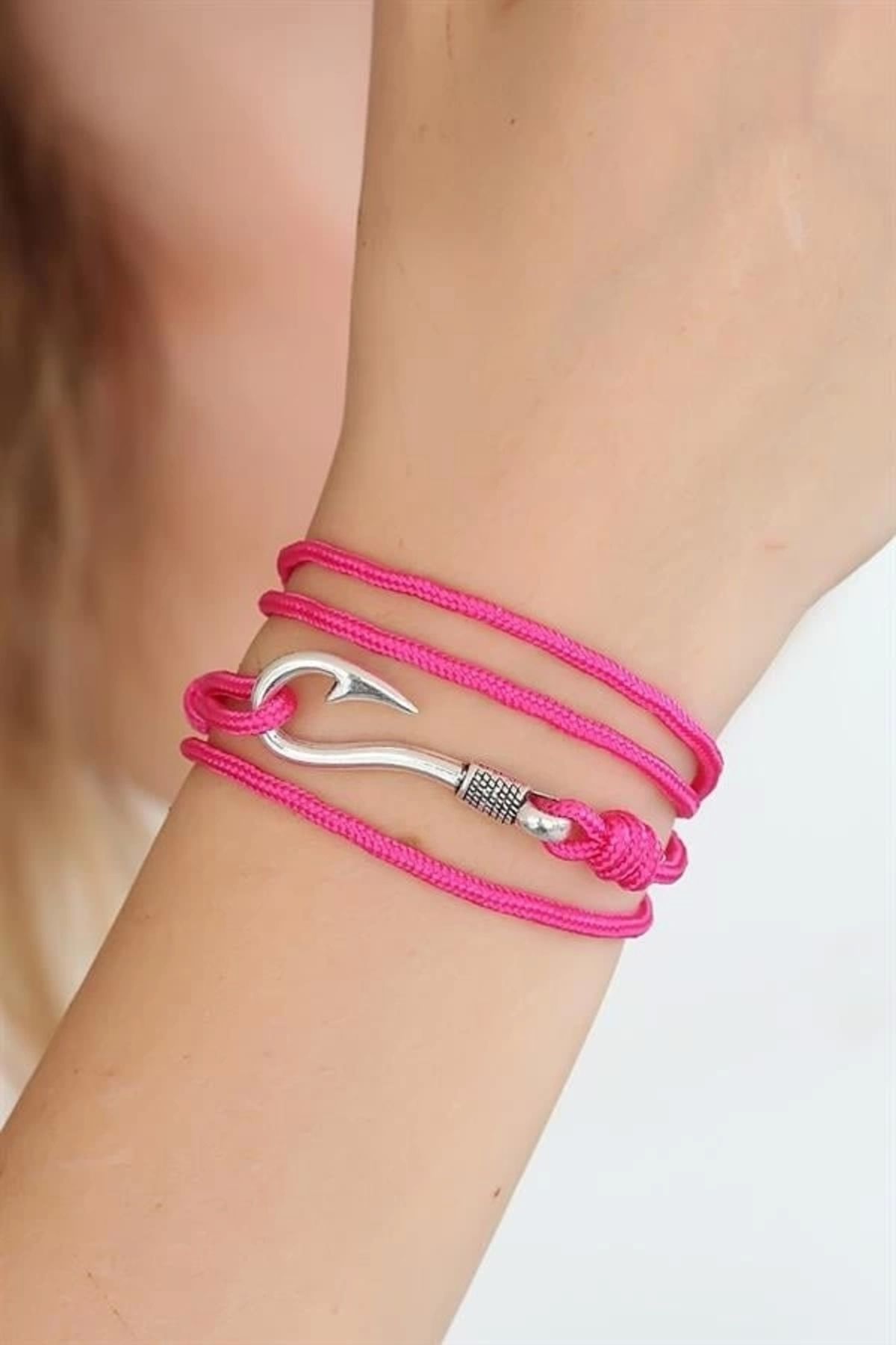 Lale Moda Fuşya Renk Gümüş Metal Kancalı Çoklu Bileklik