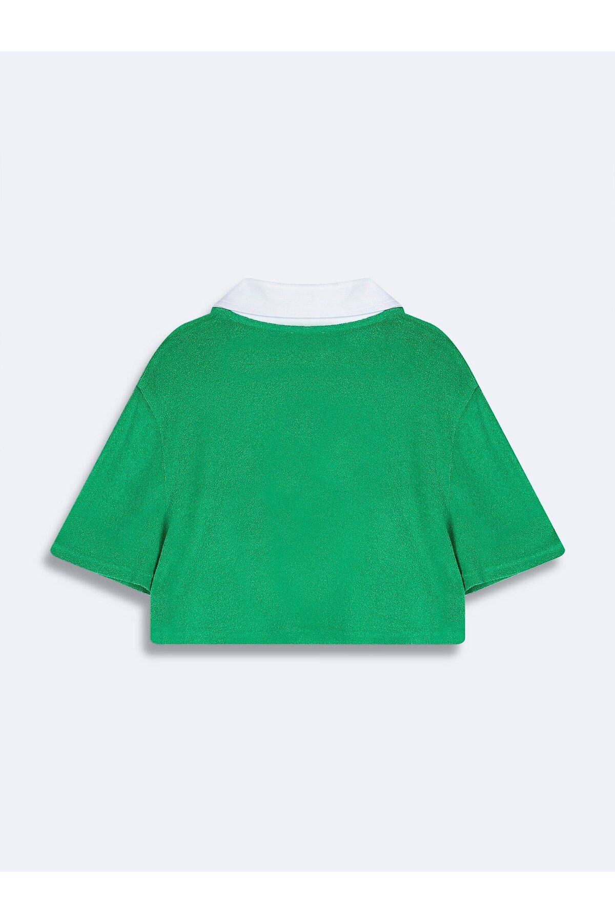 Ltb YEŞİL HAVLU KUMAŞ POLO YAKA KADIN T-SHIRT