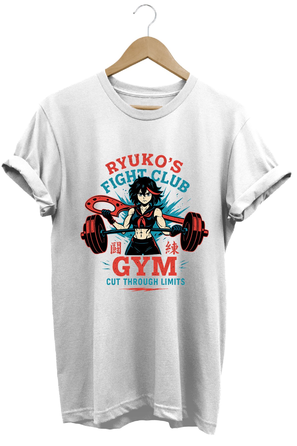 remonz Kadın Ryuko Matoi Gym Baskılı Regular Fit %100 Pamuklu Tişört Geniş Renk ve Beden
