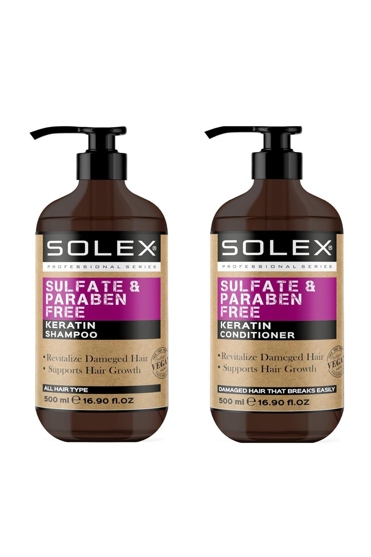 Solex Sülfatsız Parabensiz Keratin Şampuan + Keratin Saç Kremi 500 ML+ 500 ML