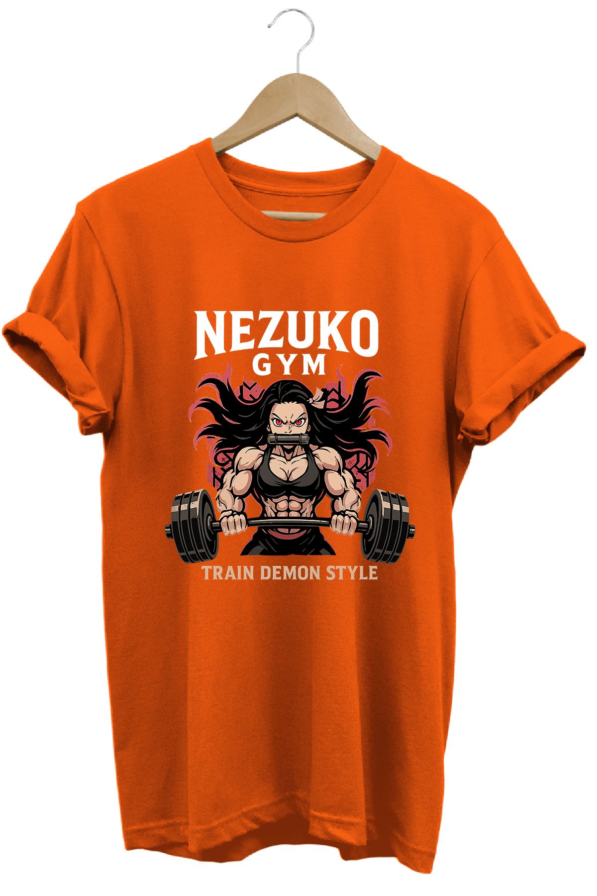 remonz Kadın Nezuko Gym Baskılı Regular Fit %100 Pamuklu Tişört Geniş Renk ve Beden