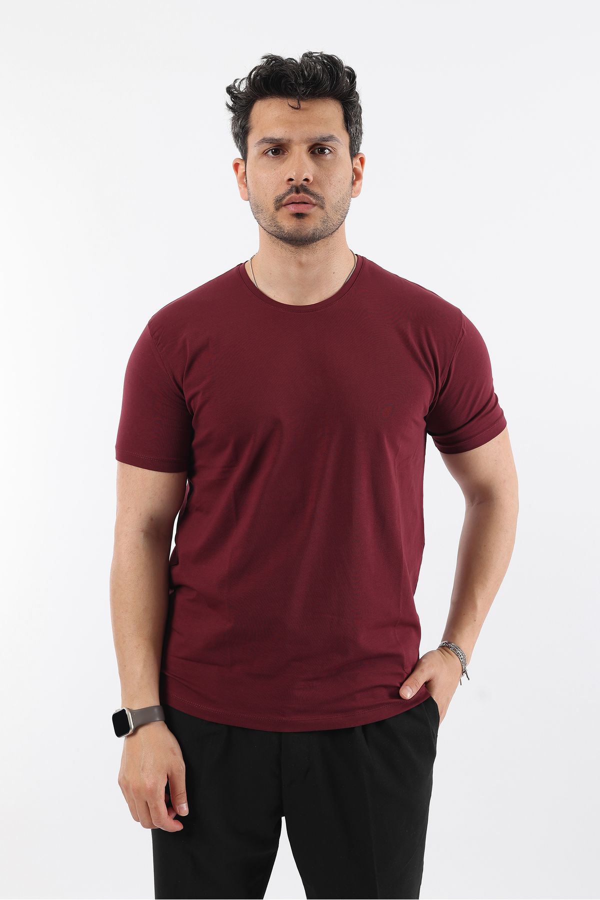 Rodrigo Erkek Bisiklet Yaka Slim Fit Basic Düz T-shirt Tişört