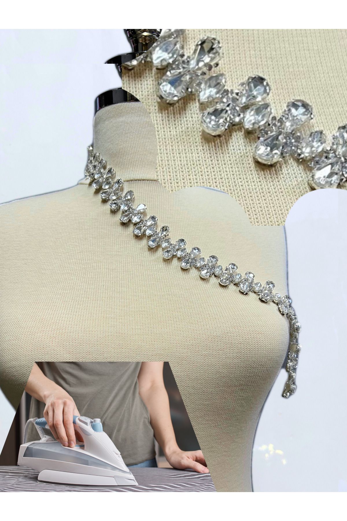 WeddingShopStone Işıltılı Kristal Taş İşlemeli Abiye ve Gelin Kemeri Şerit - El Yapımı Özel Tasarım