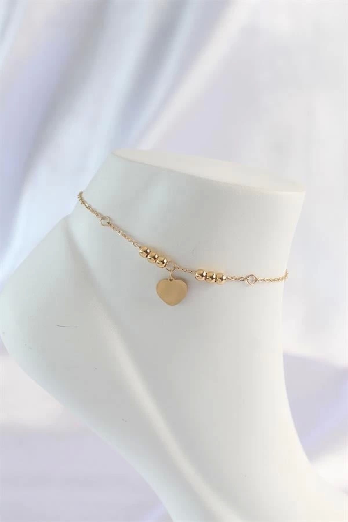 Lale Moda 316L Çelik Gold Renk Zirkon Taş Detay Kalpli Halhal