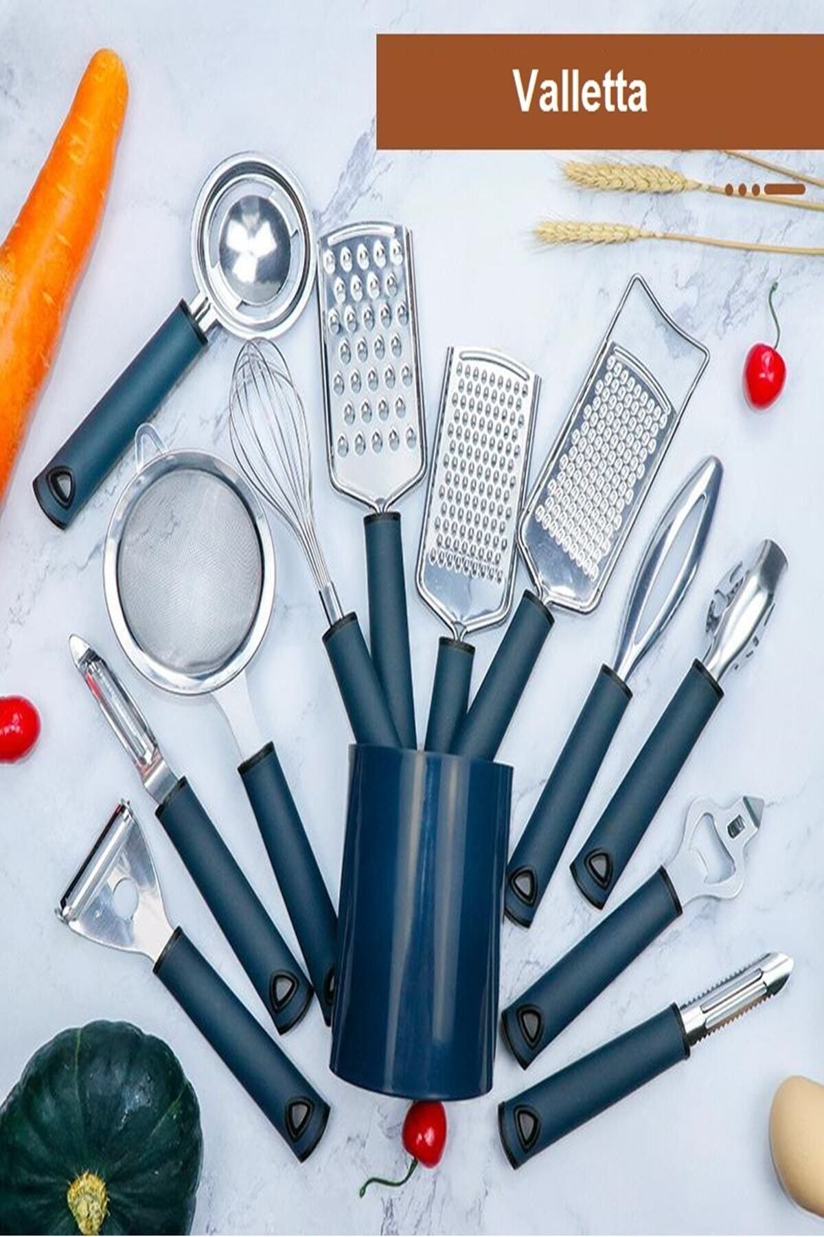 valletta-Luqa 13 Piece Multi-Purpose Practical Kitchen Utensil Serving Set with Stand 3