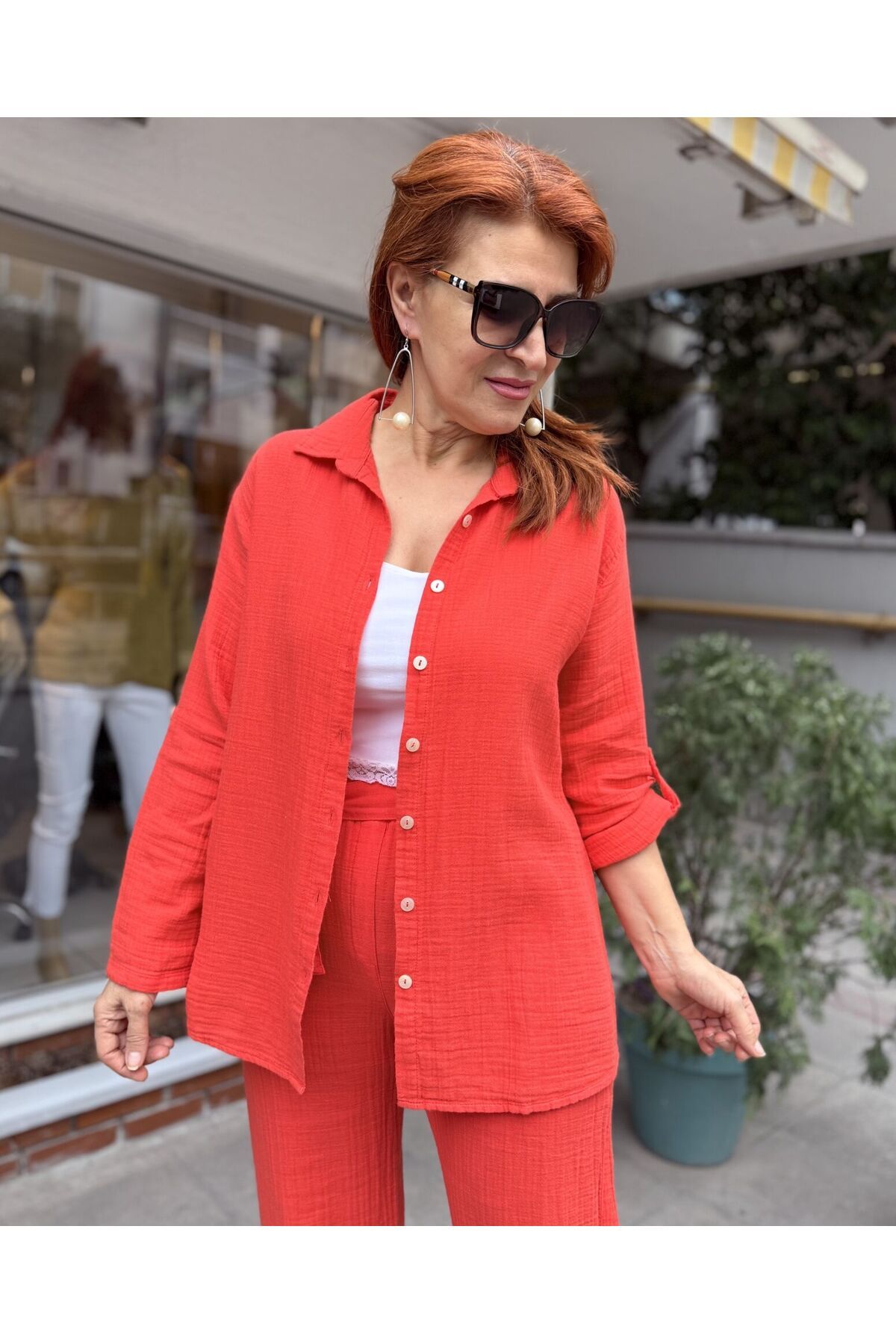 DenizEge Müslin Yakalı Gömlek Nar Çiçeği-3 (46)