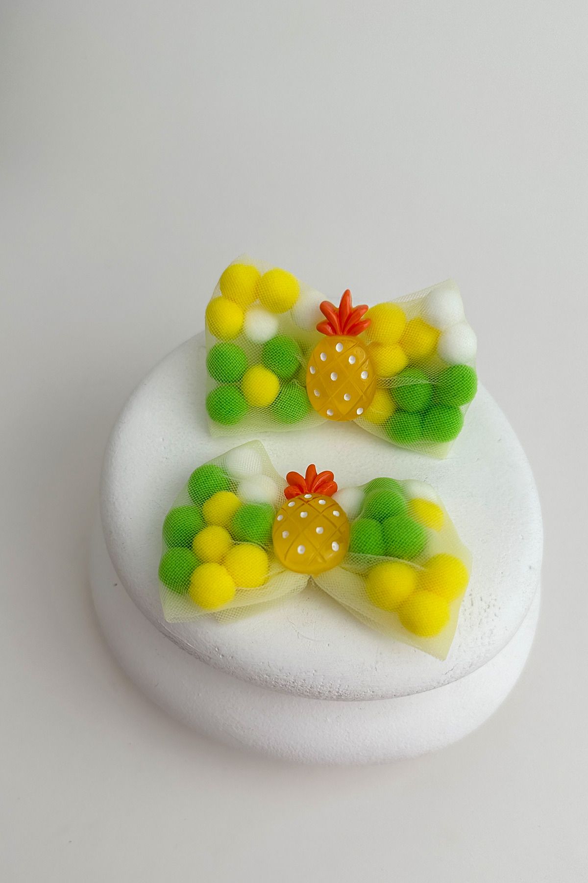 Modex Ananas Topçuk Detaylı 0-2 Yaş İkili Fiyonk Toka (7cm)
