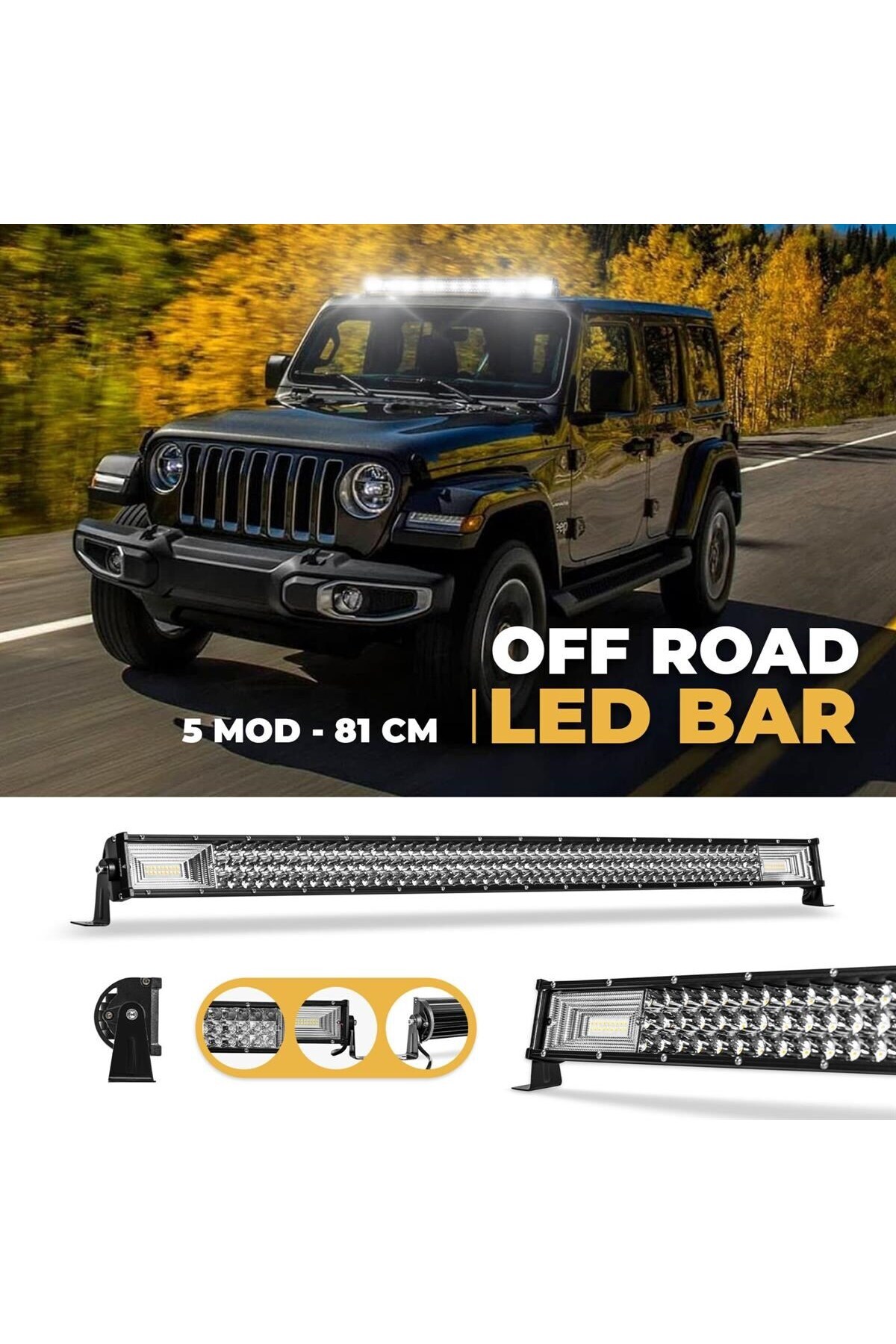 DEKOHOP Off Road Uyumlu Led Bar 3 Sıra 81 Cm Beyaz Sarı Mod