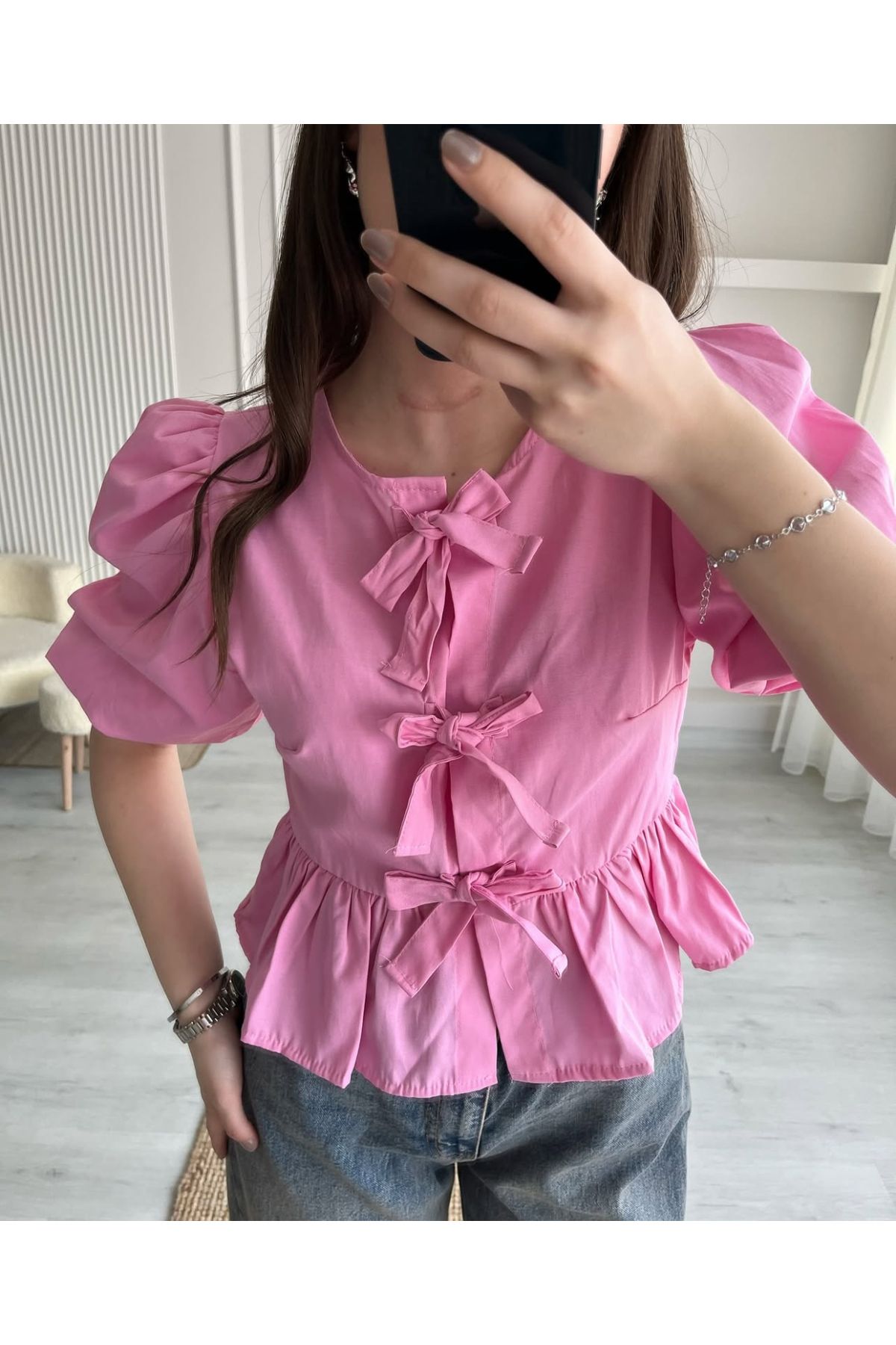 lesclees Bağcıklı Kısa Kollu Poplin Gömlek