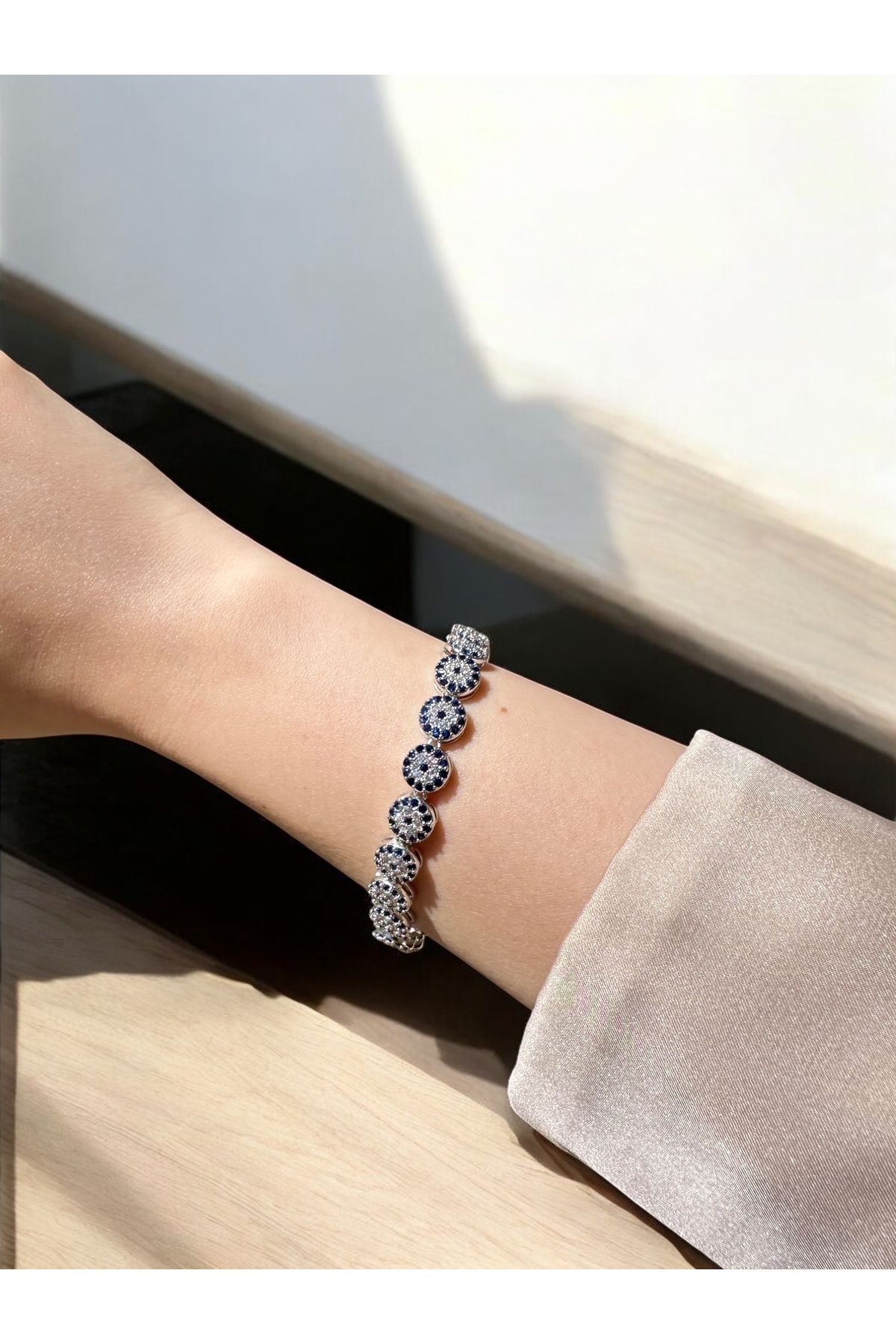 Lilac Jewelry Zirkon Nazar Boncuklu Sapphire Bloom Model Bileklik