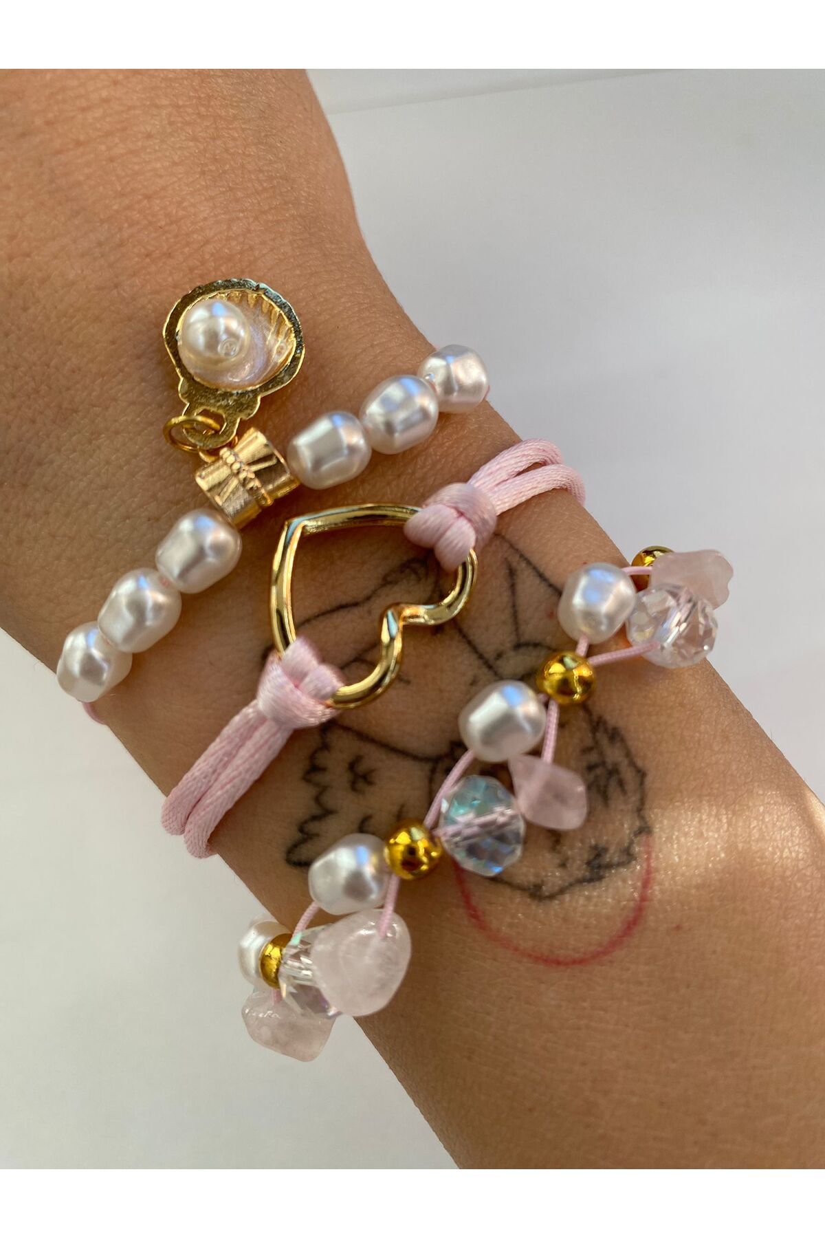 Ailahandmade Pembe İncili 3 'lü Bileklik