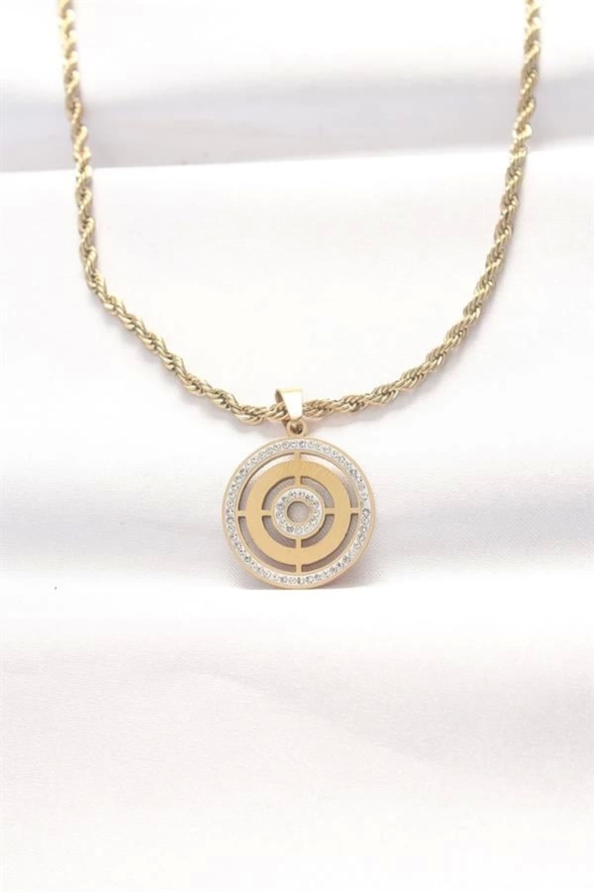 Lale Moda 316L Çelik Gold Renk Zirkon Taşlı Burgu Zincirli Kolye