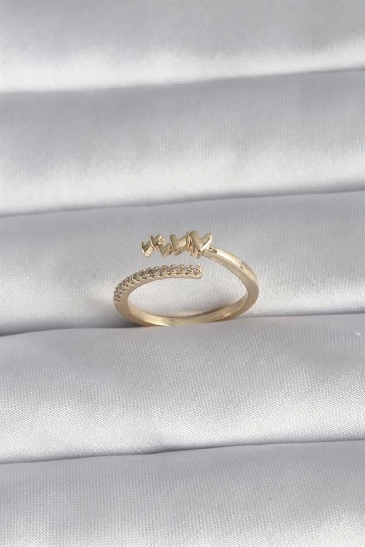 Lale Moda Pirinç Gold Renk Zirkon Taş Detay Kalp Model Kadın Yüzük