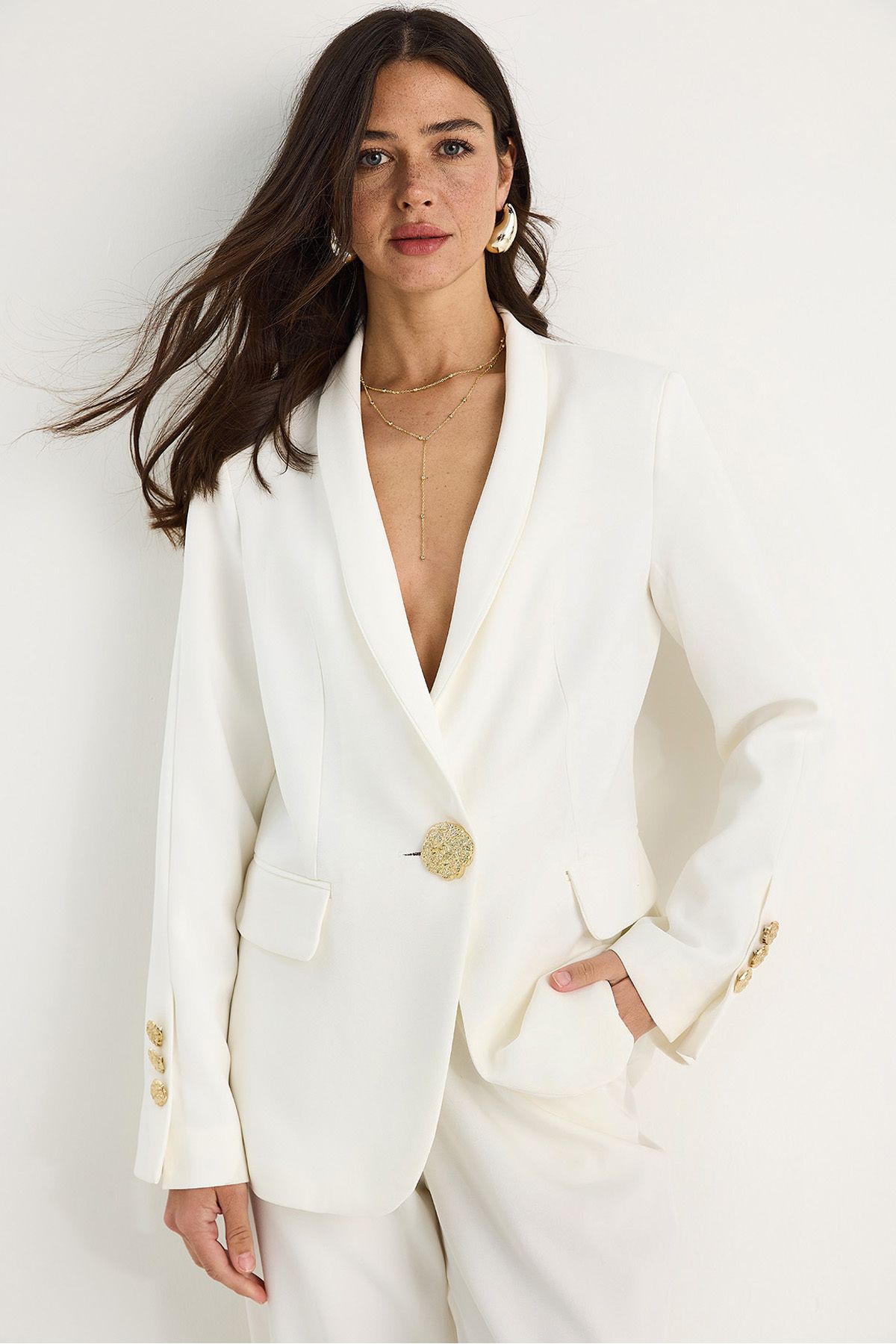 Bianco Lucci Kadın Gold Düğme Detaylı Hakim Yaka Şık Blazer Ceket 50182 60283264