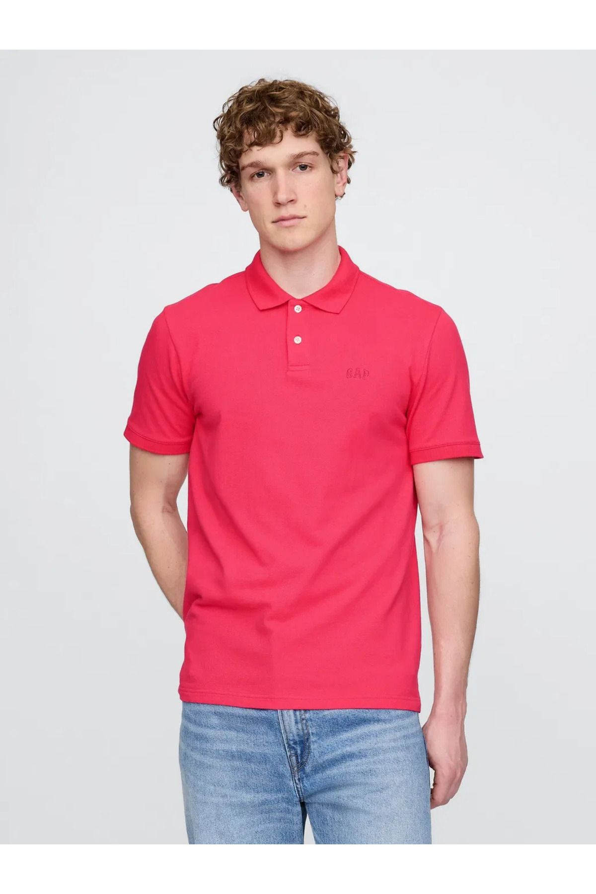 GAP Logo Piqué Polo Yaka Erkek T-Shirt Fuşya