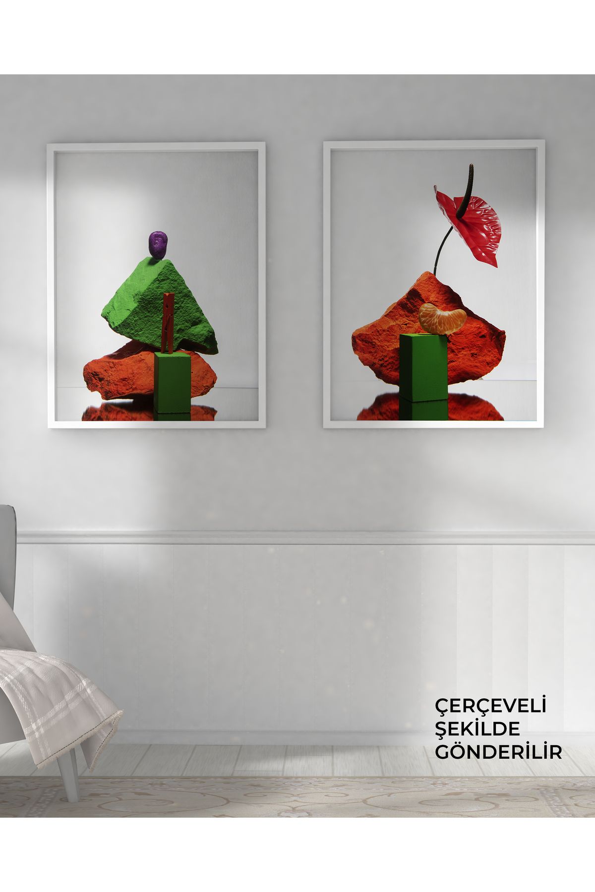 çınararthome Modern Sanat Poster Seti Çerçeveli Soyut Duvar Tablosu (2'li Set)