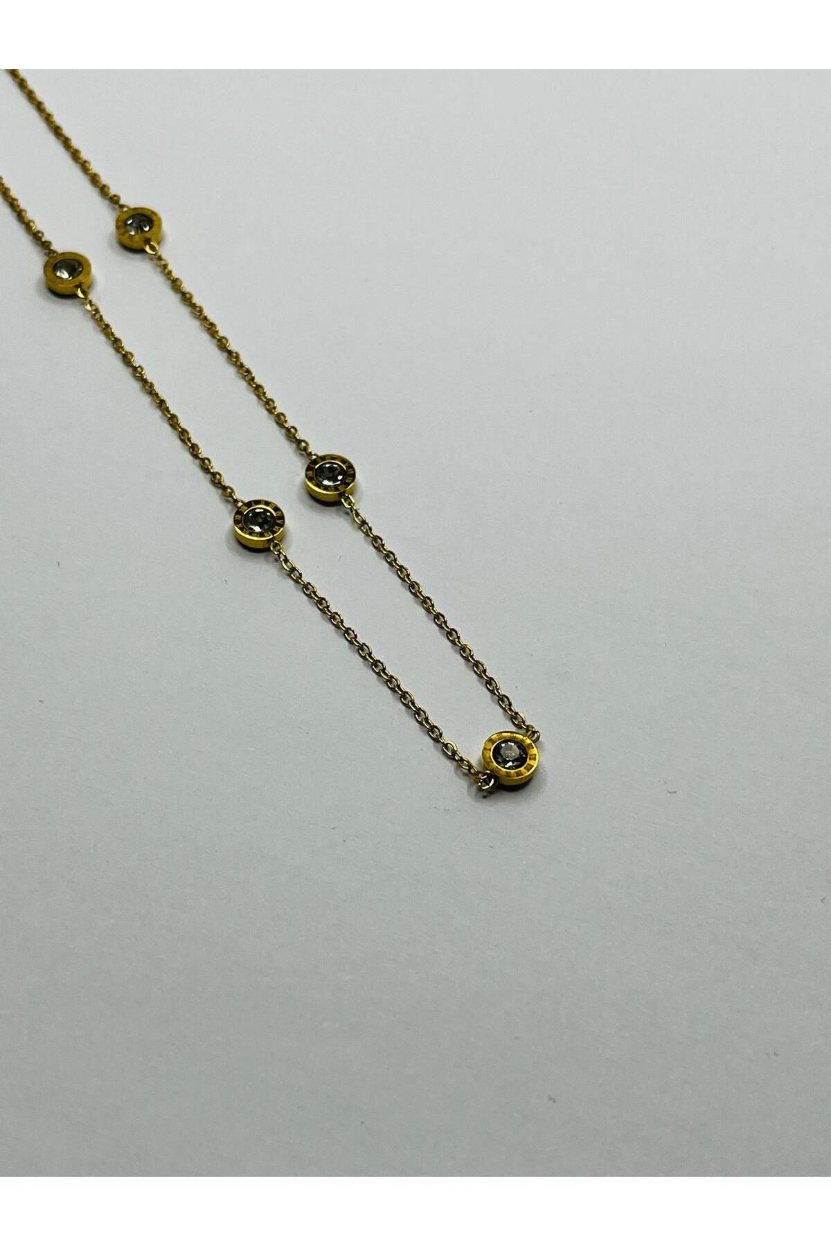 ASİN ACCESSORİES Zirkon Taşlı Roma Kolye - Çelik Kolye