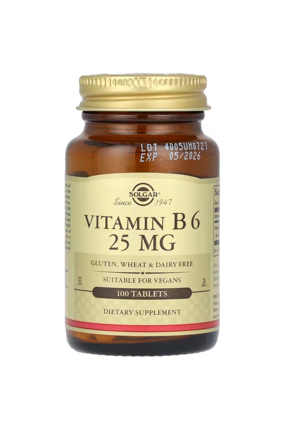 SOL Solgar, Vitamin B6, 25 mg, 100 Tablets