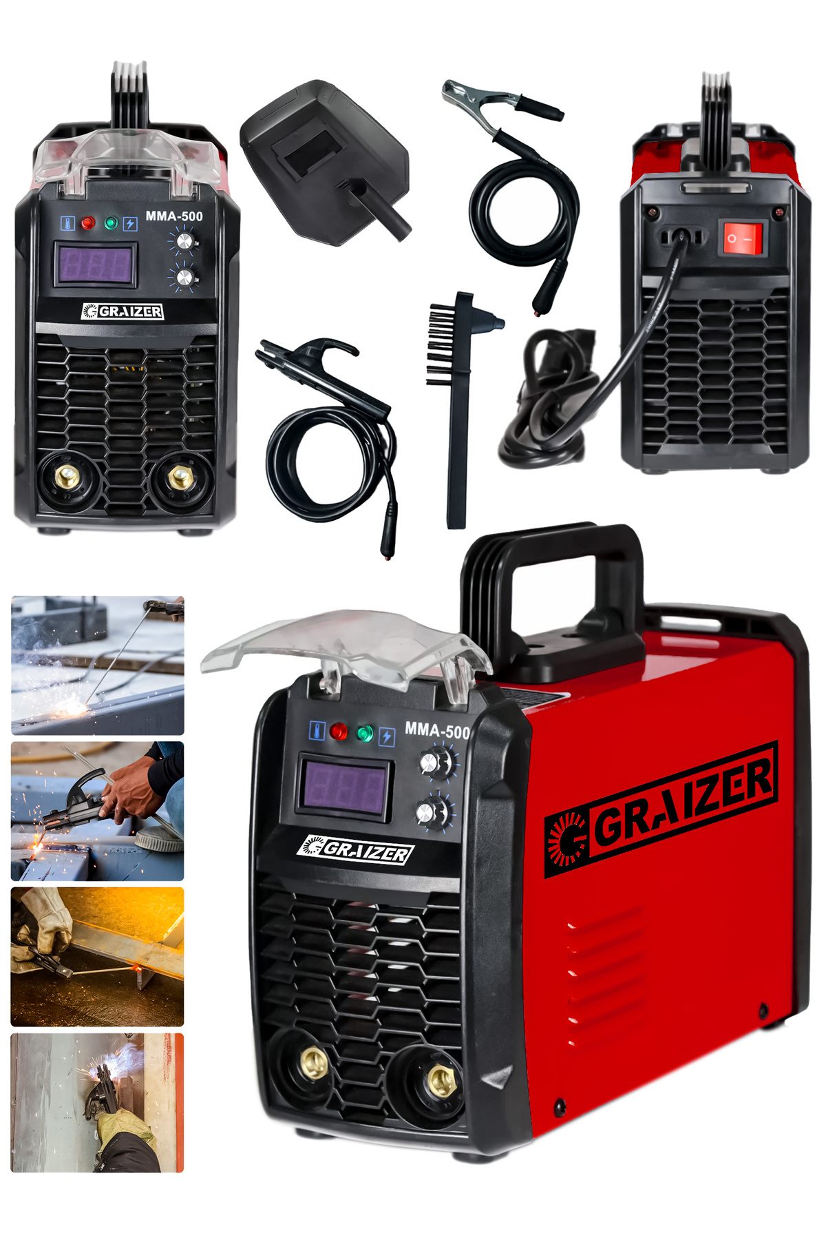 Graizer 300 Amper Inverter Mma-500 Mega Stıck Kaynak Makinesi-kırmızı