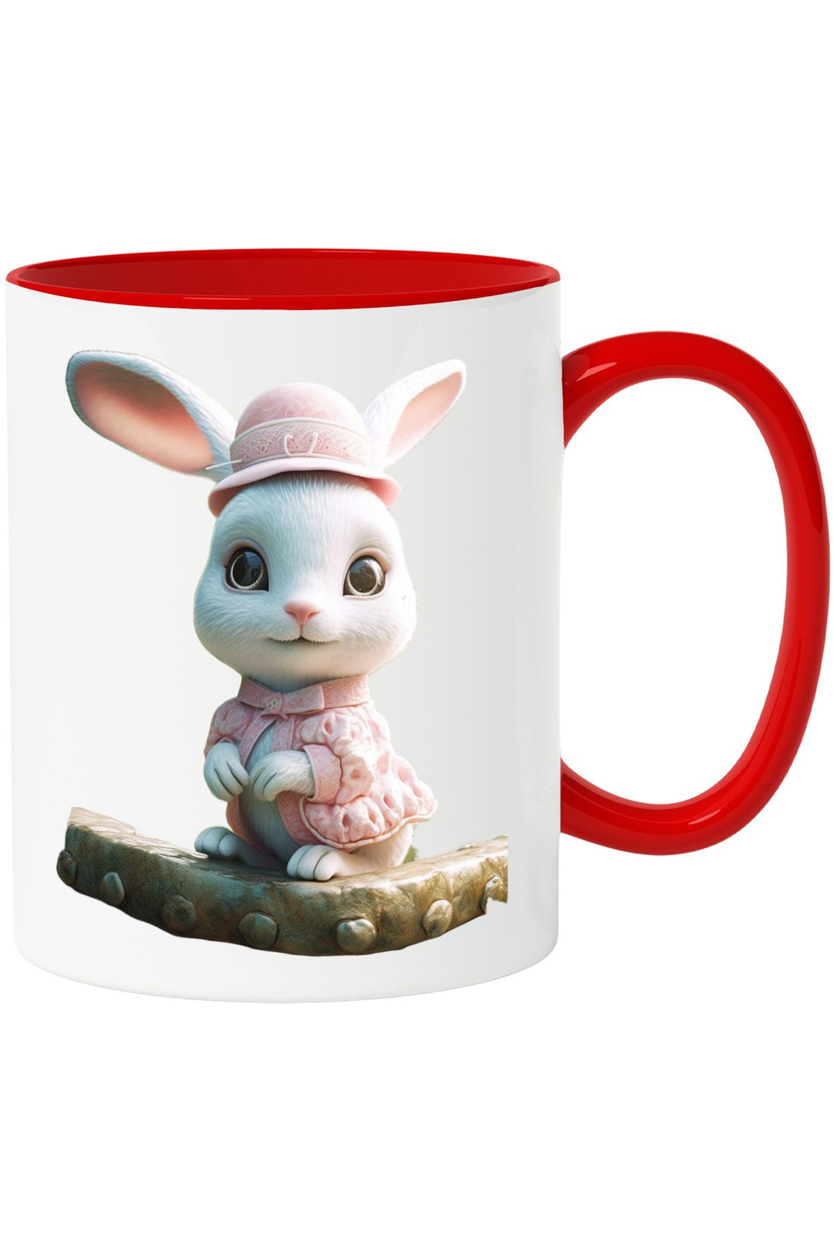 StoryGift Romania-Mug With White Rabbit Dressed in Pink Dress, Adorable, Fluffy, Furry,,Ceramic, , With ,STG 1