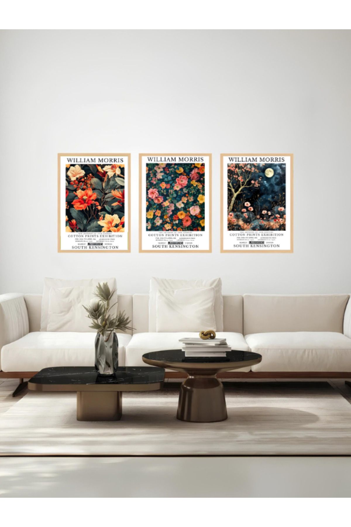 Tuba Decor 3 Parça Ahşap Çerçeve Görünümlü bohem MDF Tablo Seti